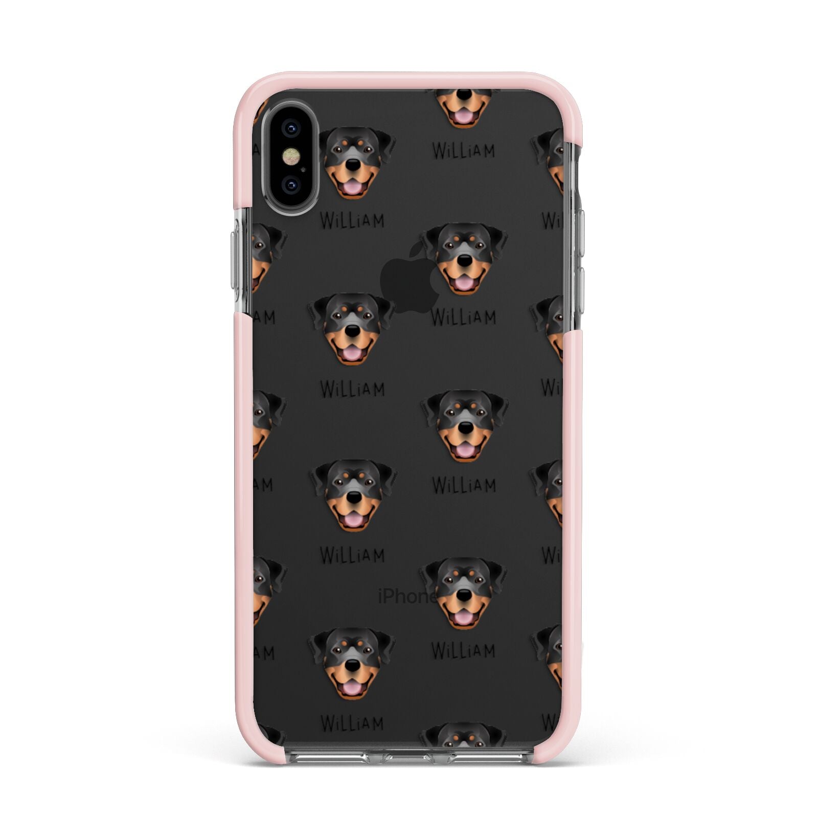 Rottweiler Icon with Name Apple iPhone Xs Max Impact Case Pink Edge on Black Phone
