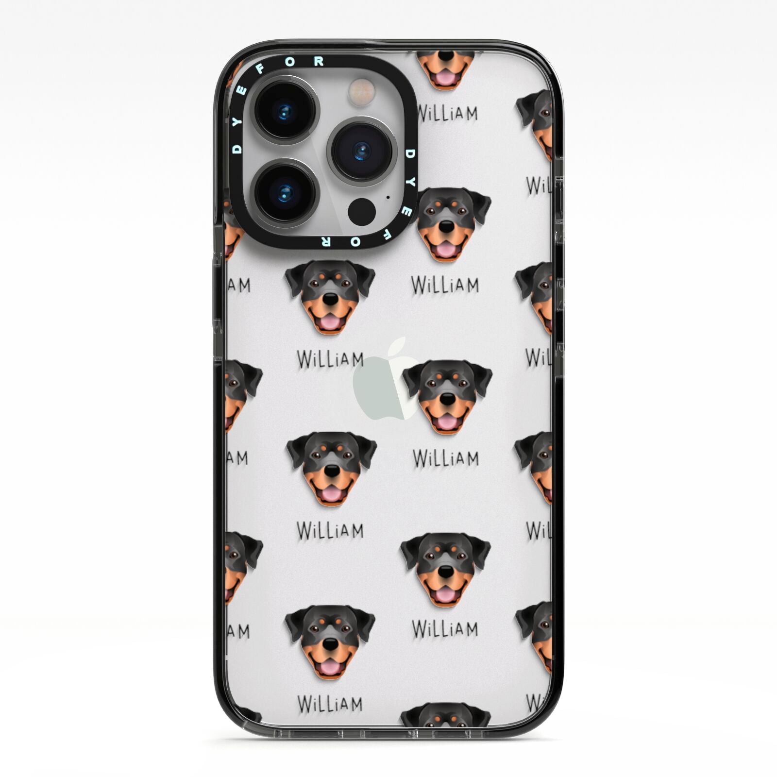 Rottweiler Icon with Name iPhone 13 Pro Black Impact Case on Silver phone