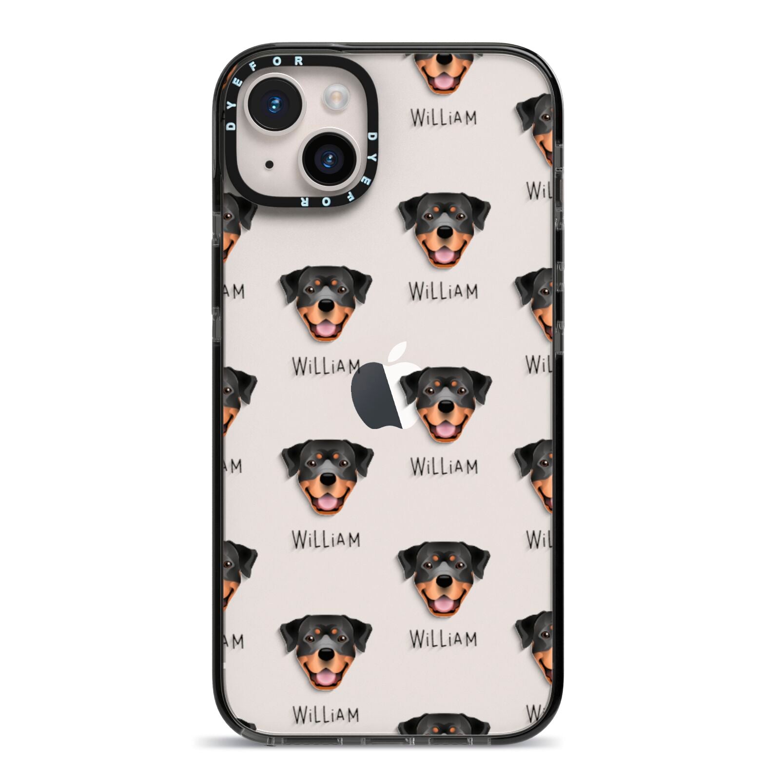 Rottweiler Icon with Name iPhone 14 Plus Black Impact Case on Silver phone