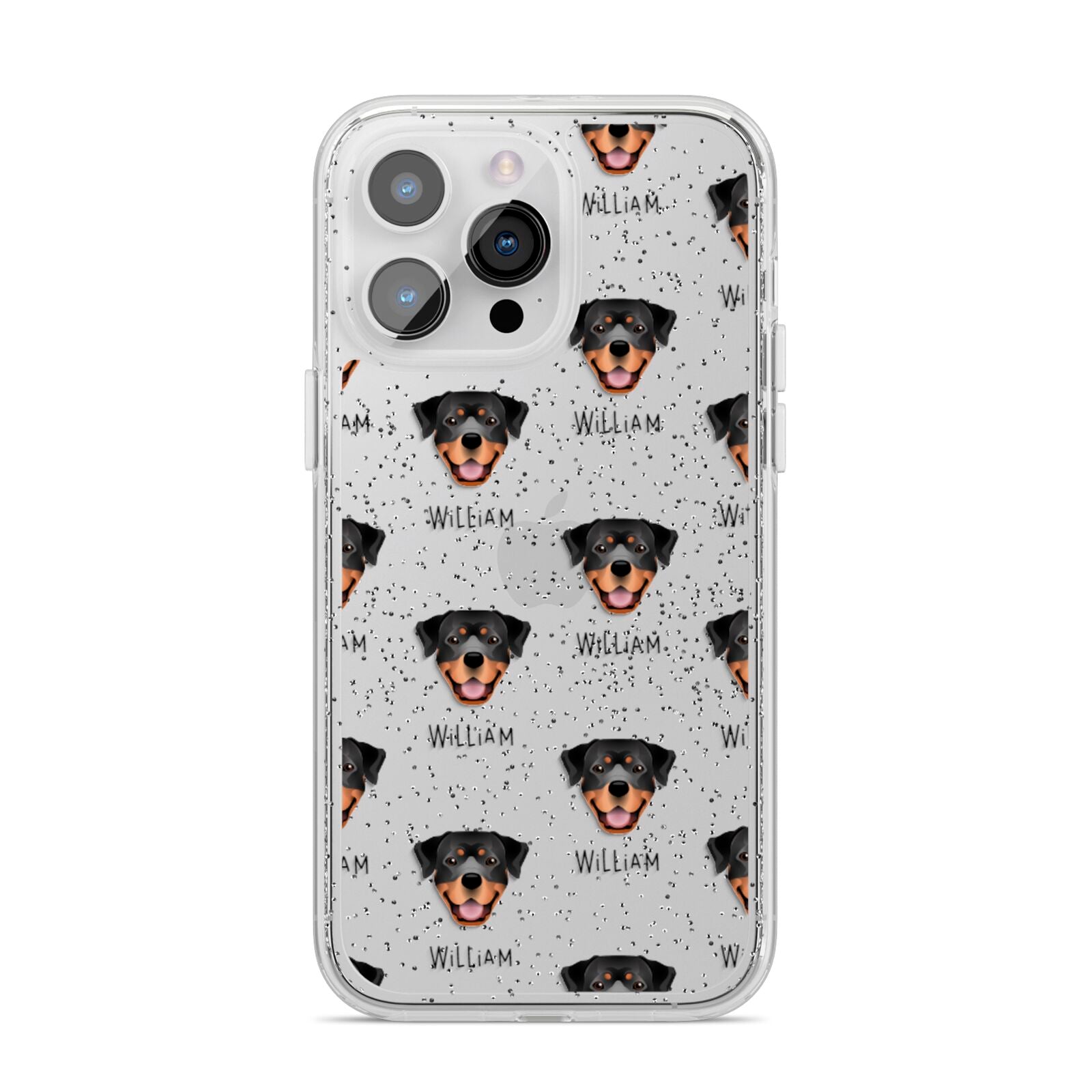 Rottweiler Icon with Name iPhone 14 Pro Max Glitter Tough Case Silver