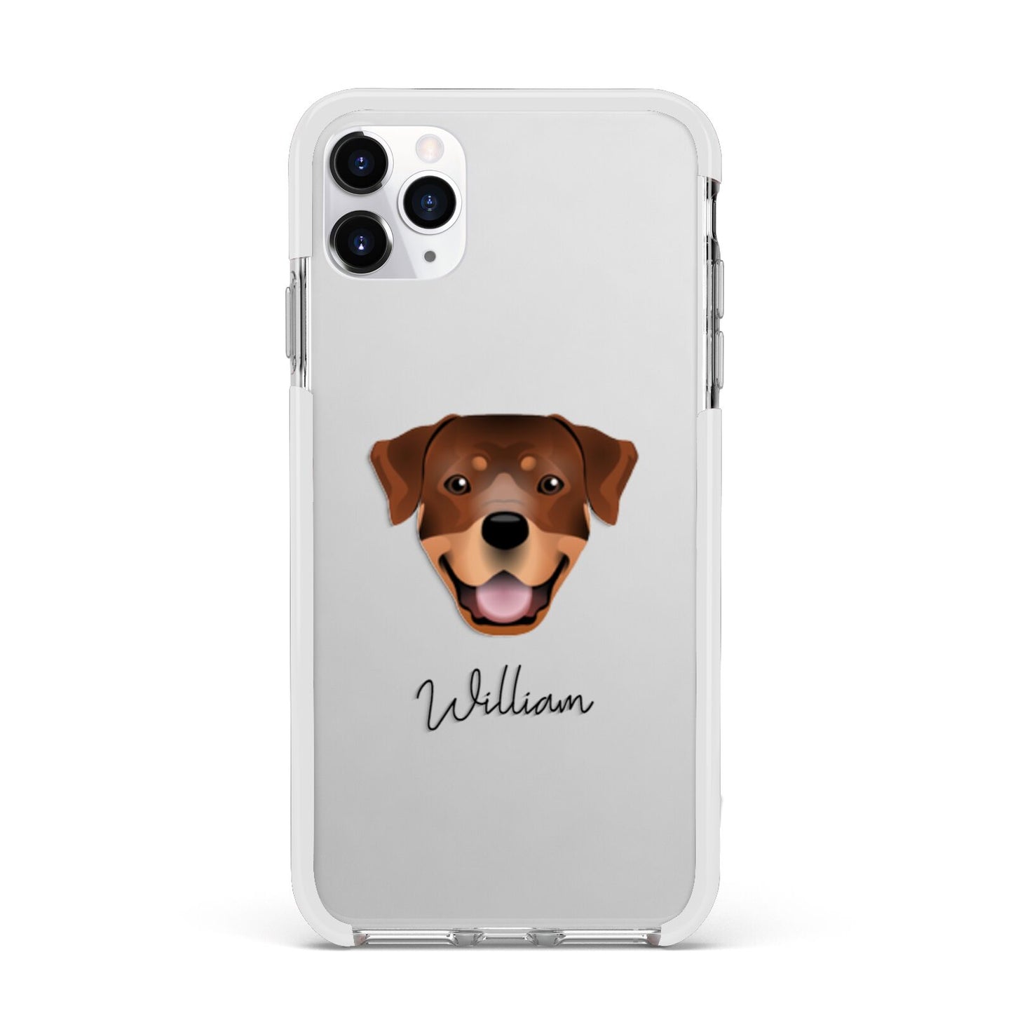 Rottweiler Personalised Apple iPhone 11 Pro Max in Silver with White Impact Case