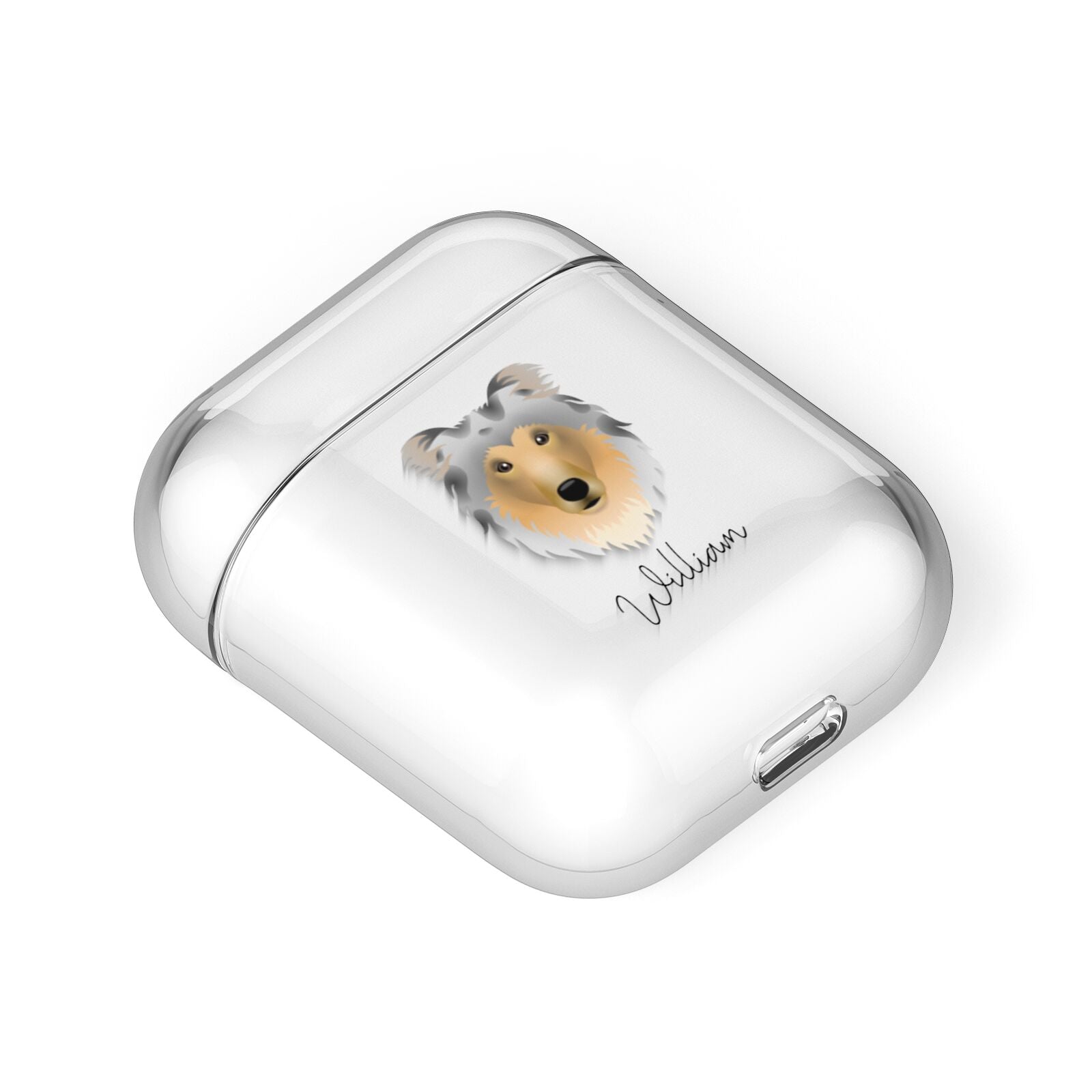 Rough Collie Personalised AirPods Case Laid Flat