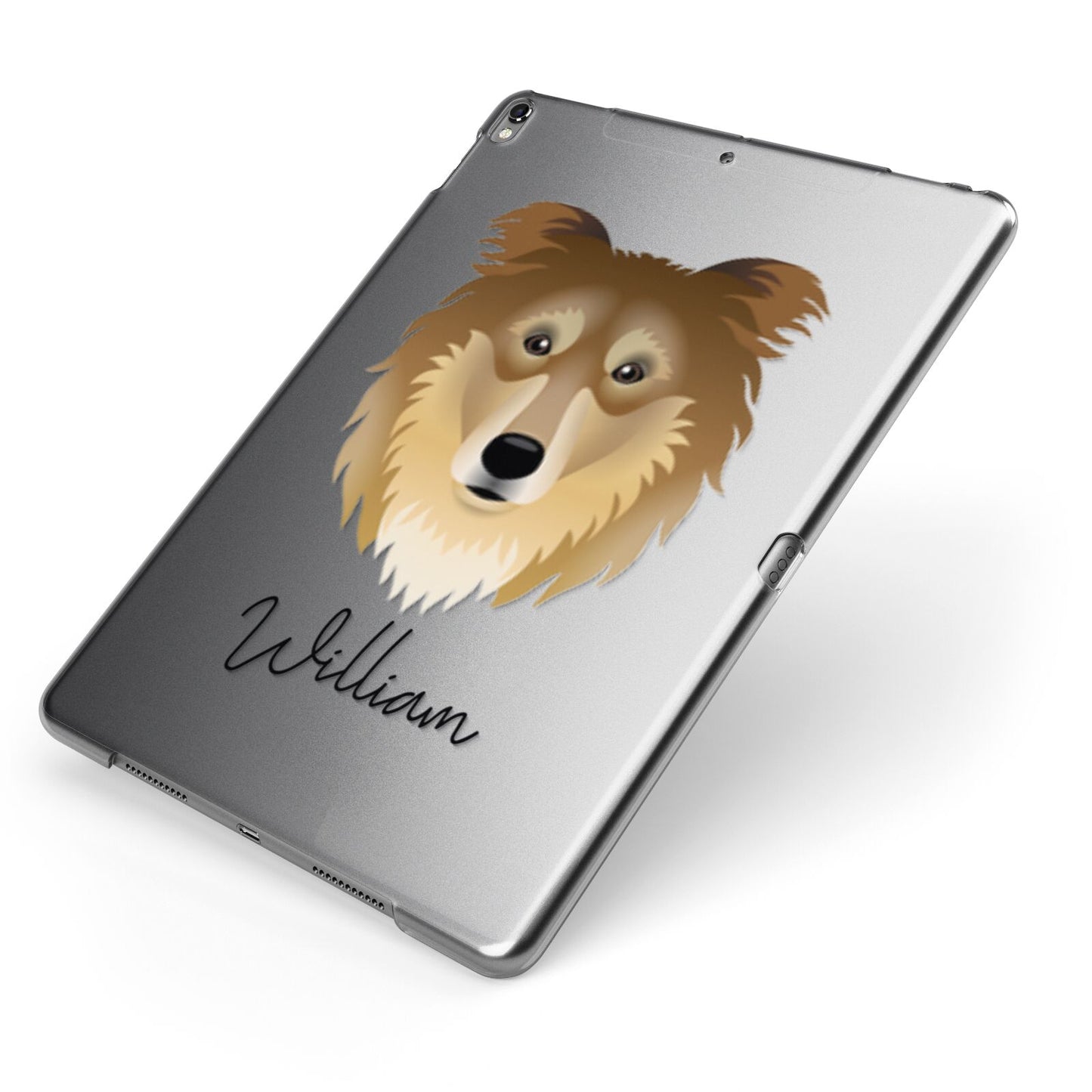 Rough Collie Personalised Apple iPad Case on Grey iPad Side View