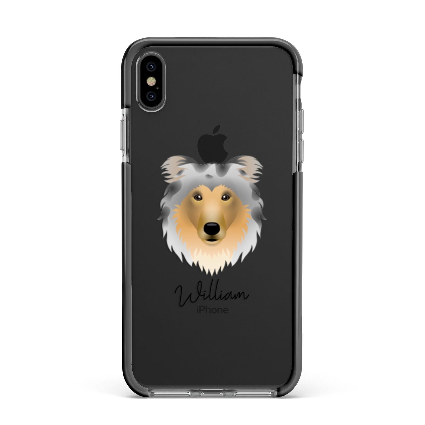 Rough Collie Personalised Apple iPhone Xs Max Impact Case Black Edge on Black Phone