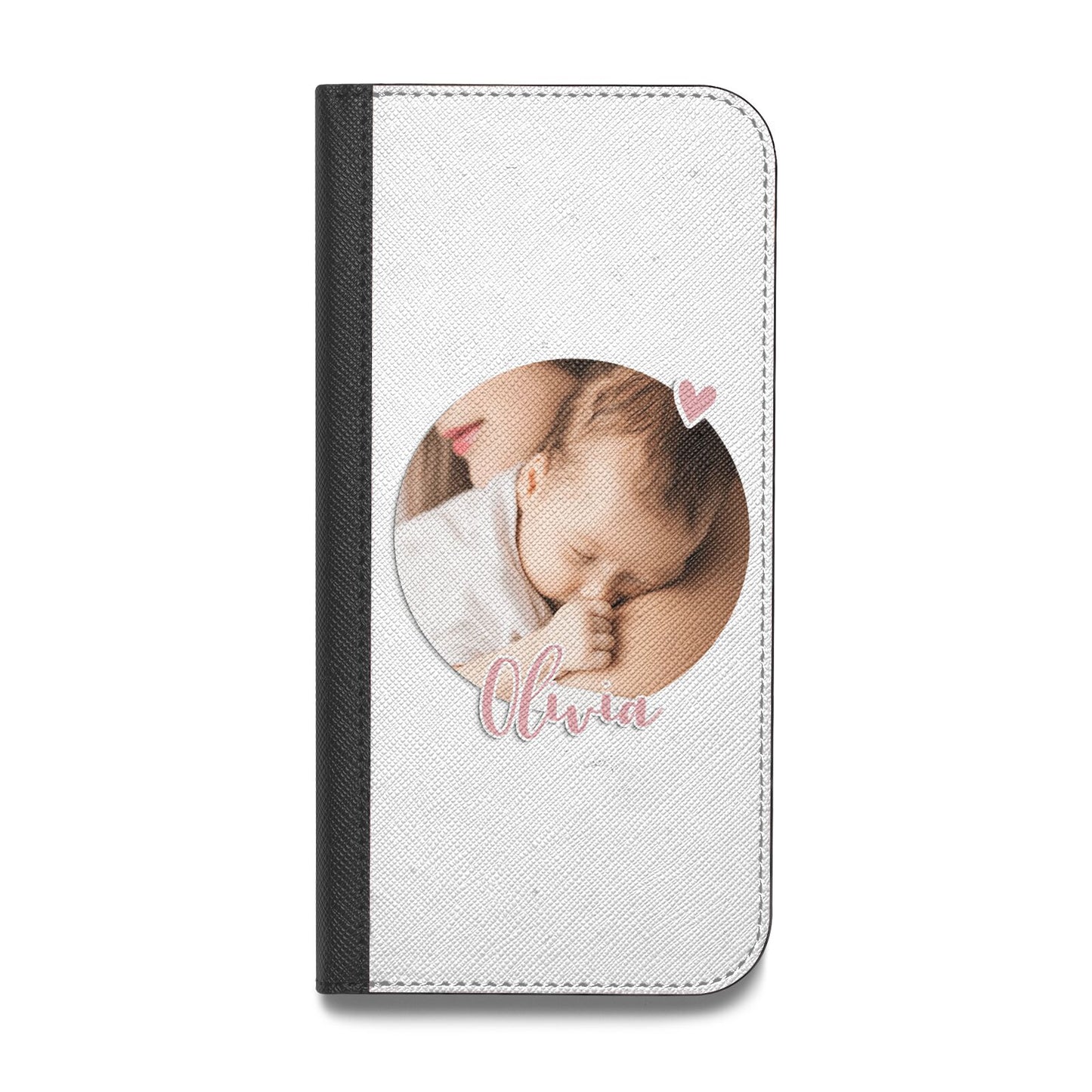 Round Photo Love Upload Vegan Leather Flip iPhone Case