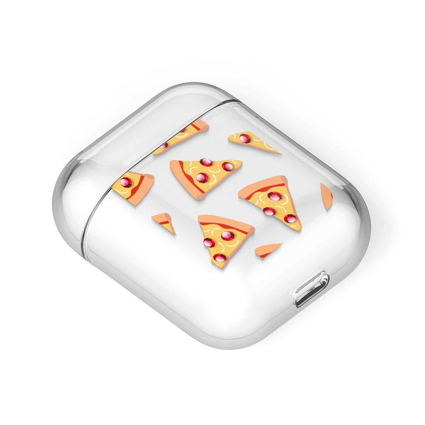 Rubies on Cartoon Pizza Slices AirPods Case Laid Flat