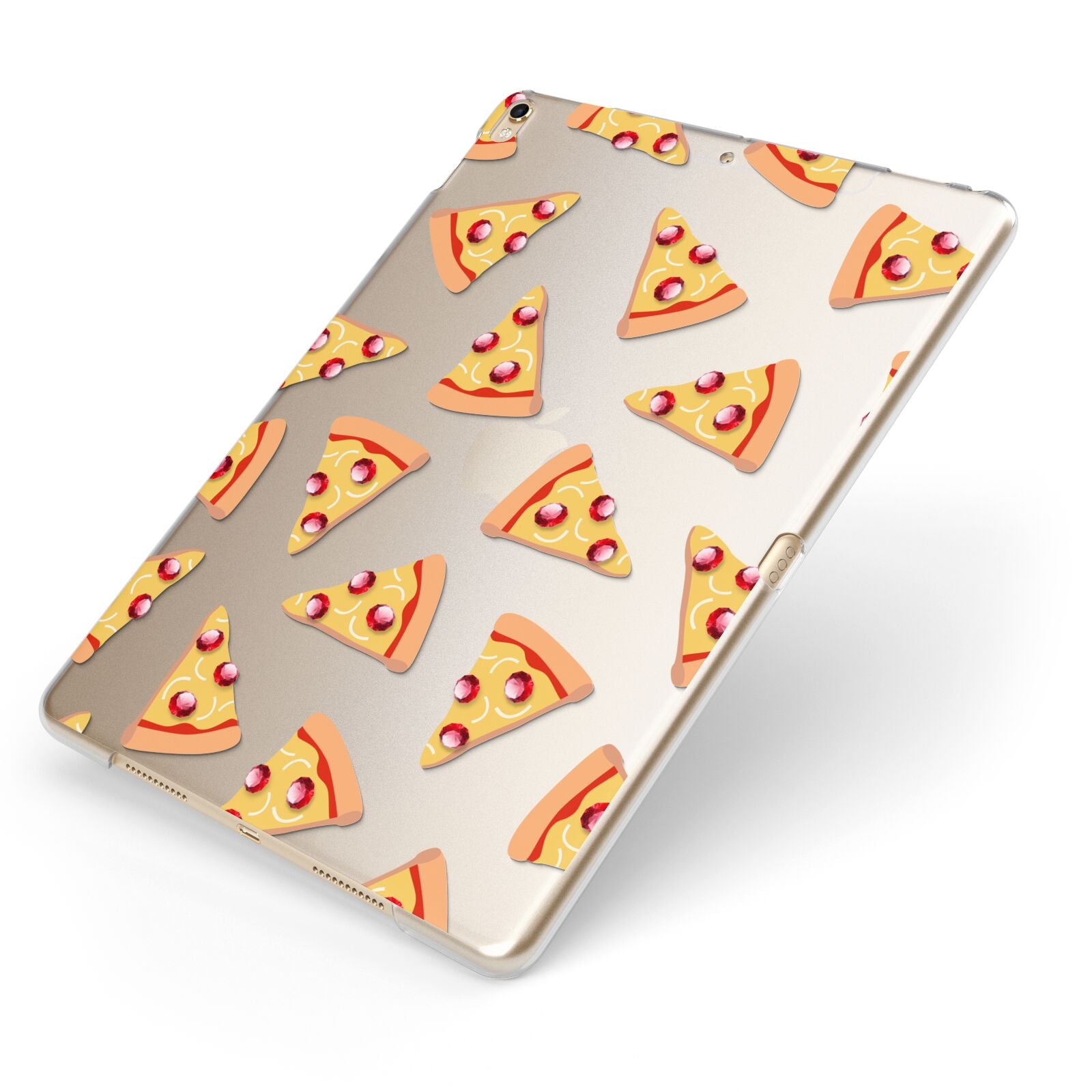 Rubies on Cartoon Pizza Slices Apple iPad Case on Gold iPad Side View