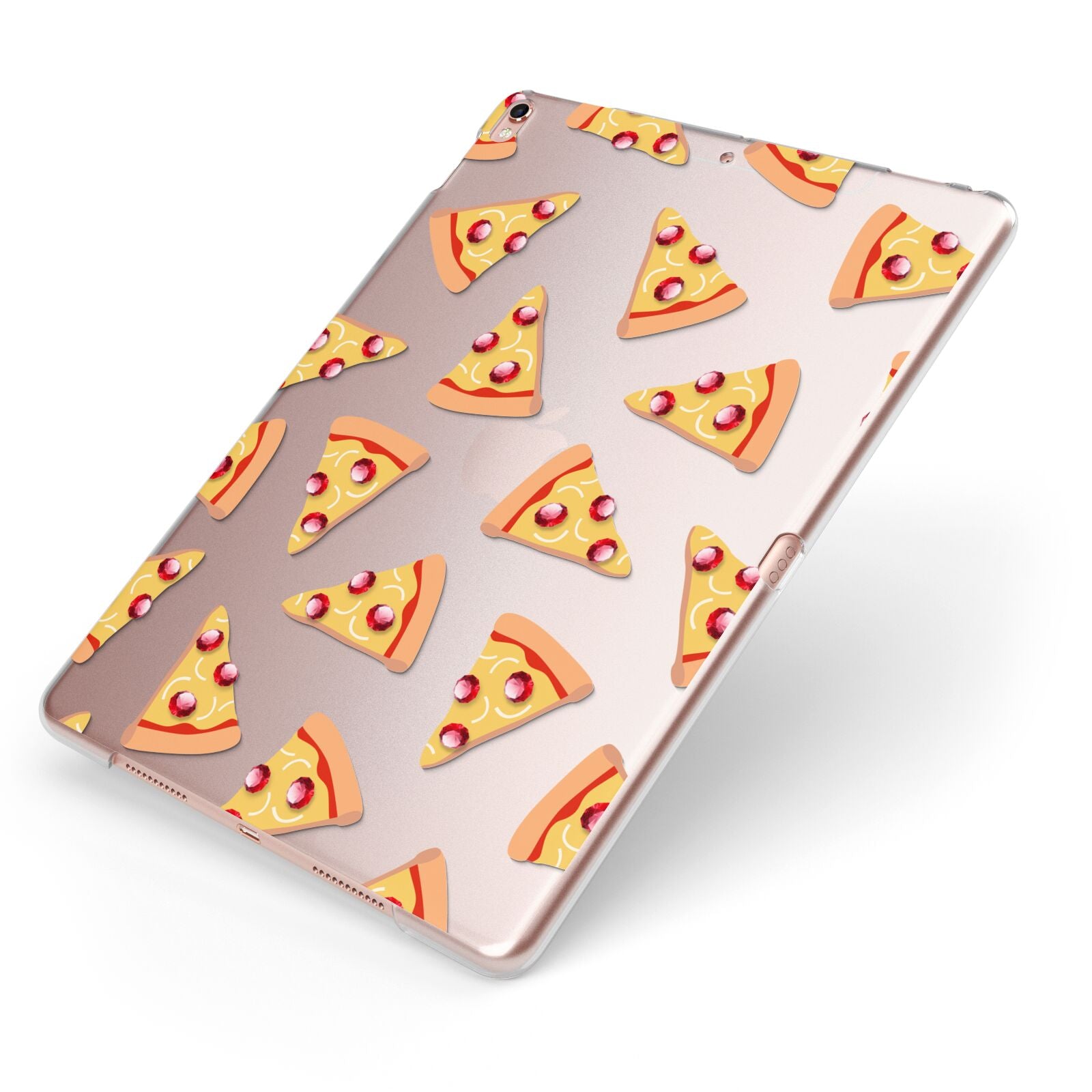 Rubies on Cartoon Pizza Slices Apple iPad Case on Rose Gold iPad Side View