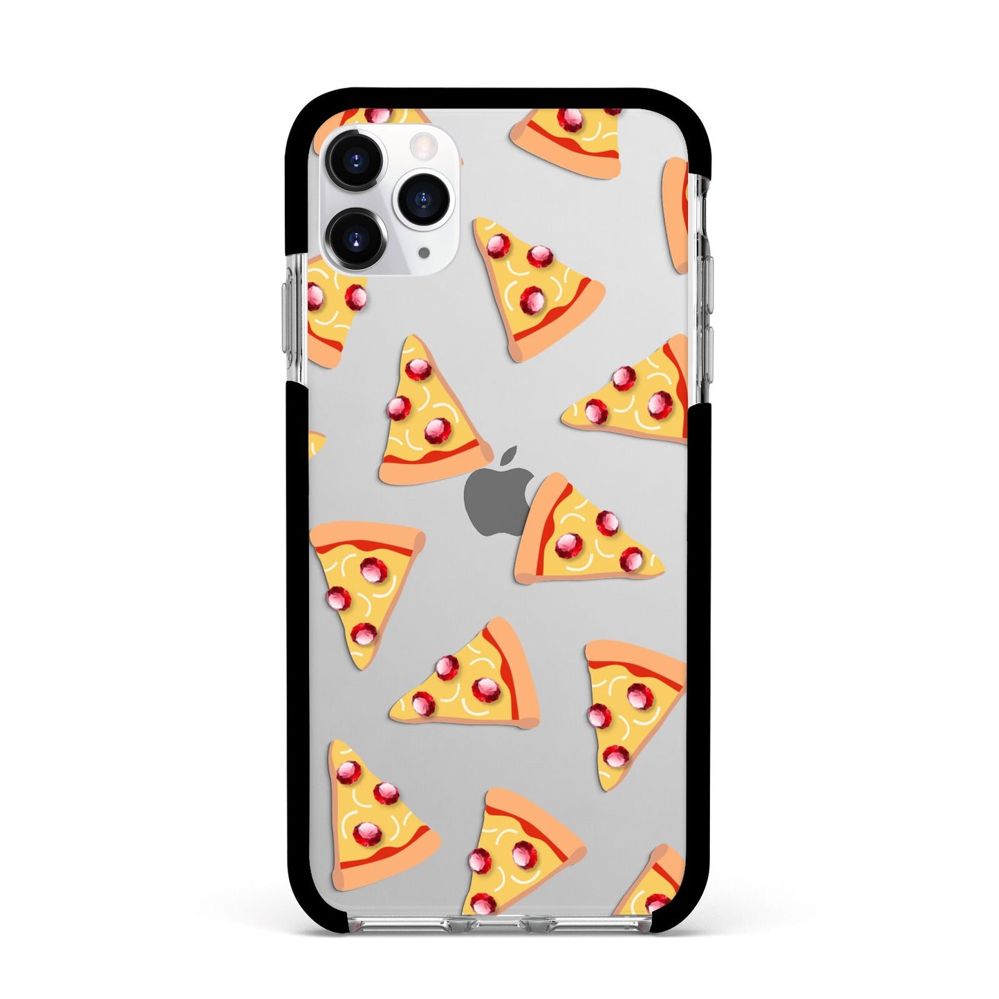 Rubies on Cartoon Pizza Slices Apple iPhone 11 Pro Max in Silver with Black Impact Case