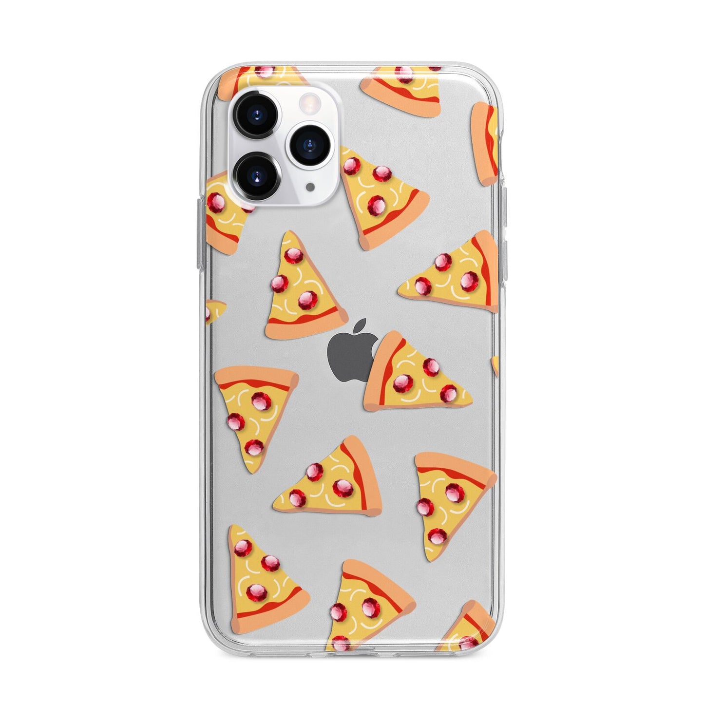 Rubies on Cartoon Pizza Slices Apple iPhone 11 Pro Max in Silver with Bumper Case