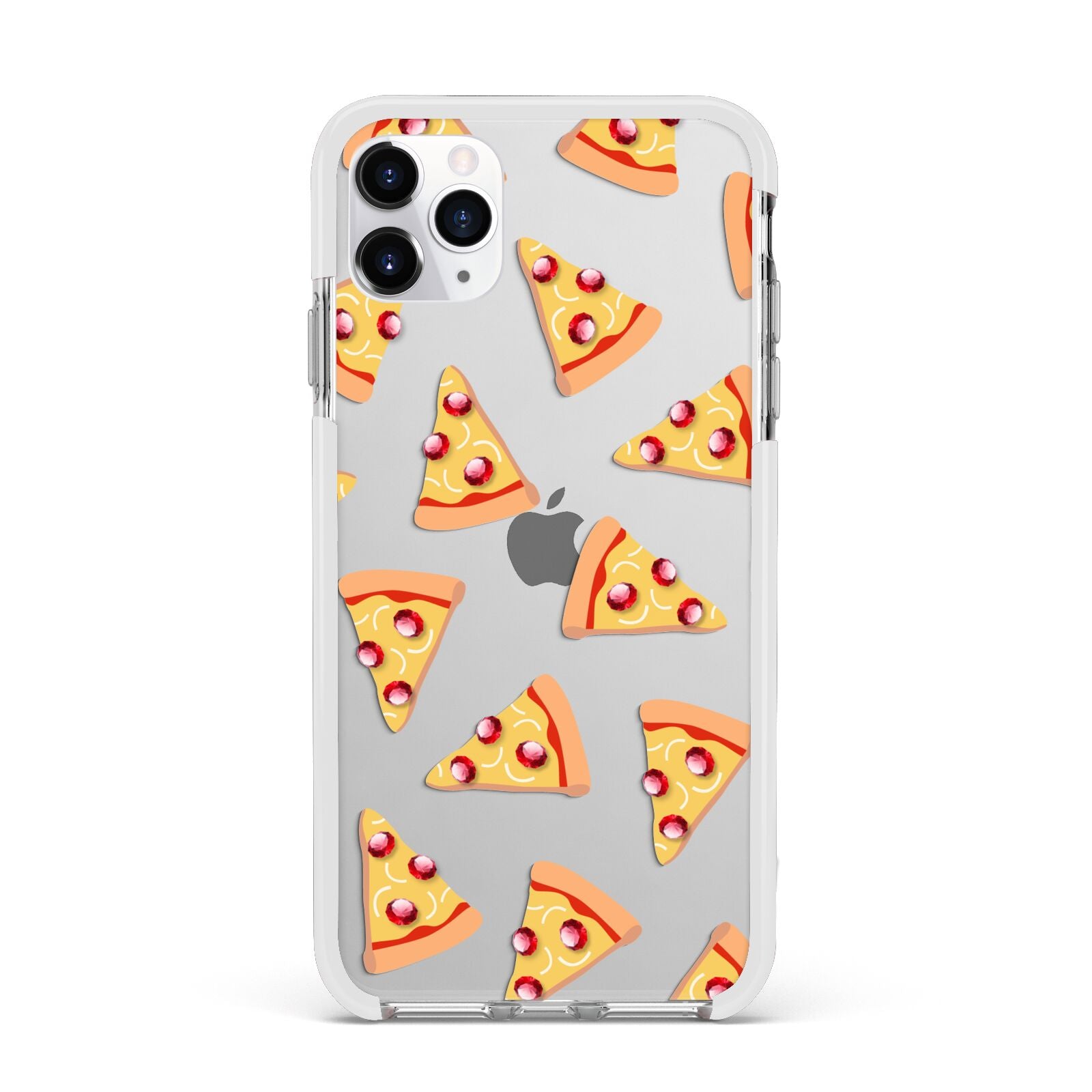 Rubies on Cartoon Pizza Slices Apple iPhone 11 Pro Max in Silver with White Impact Case