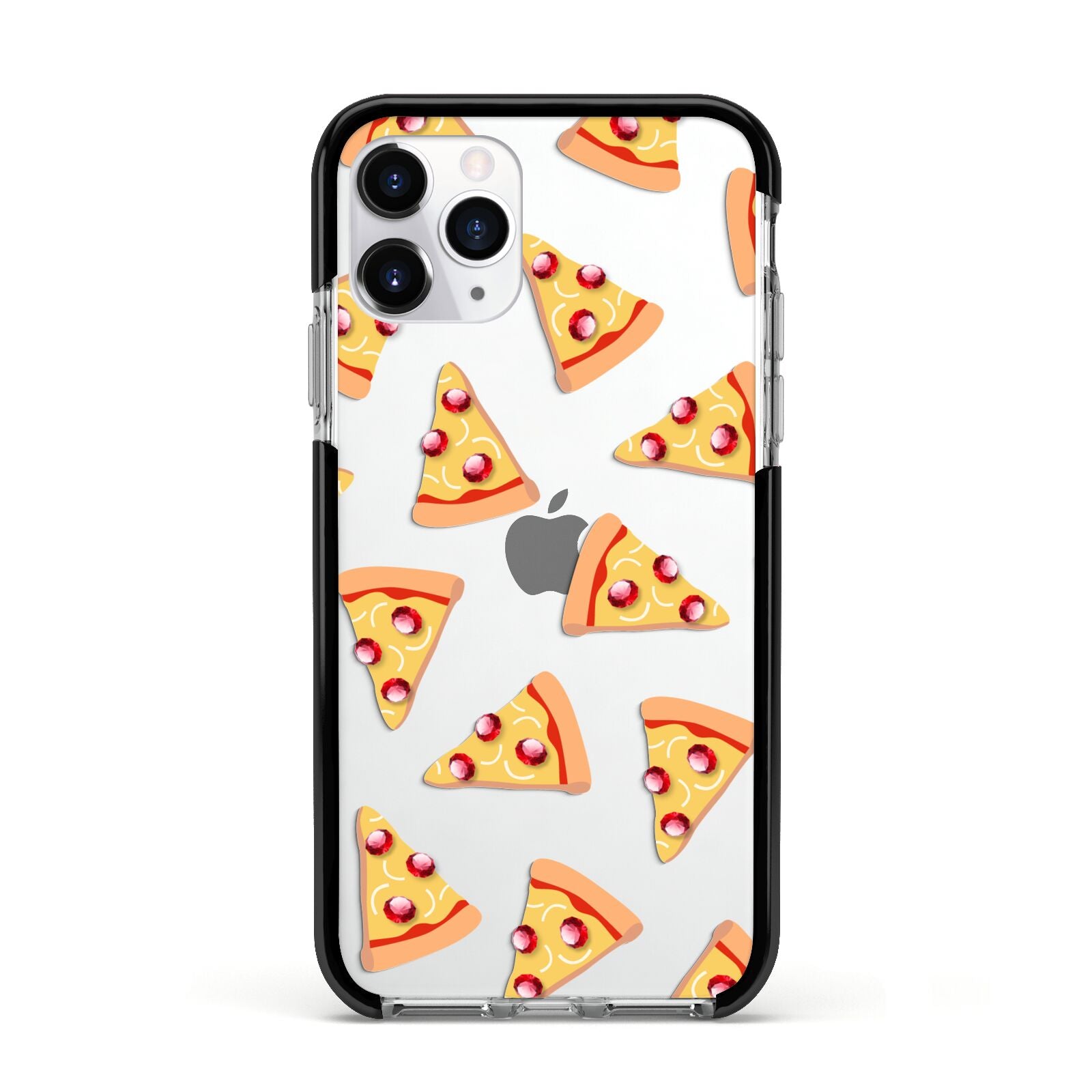 Rubies on Cartoon Pizza Slices Apple iPhone 11 Pro in Silver with Black Impact Case