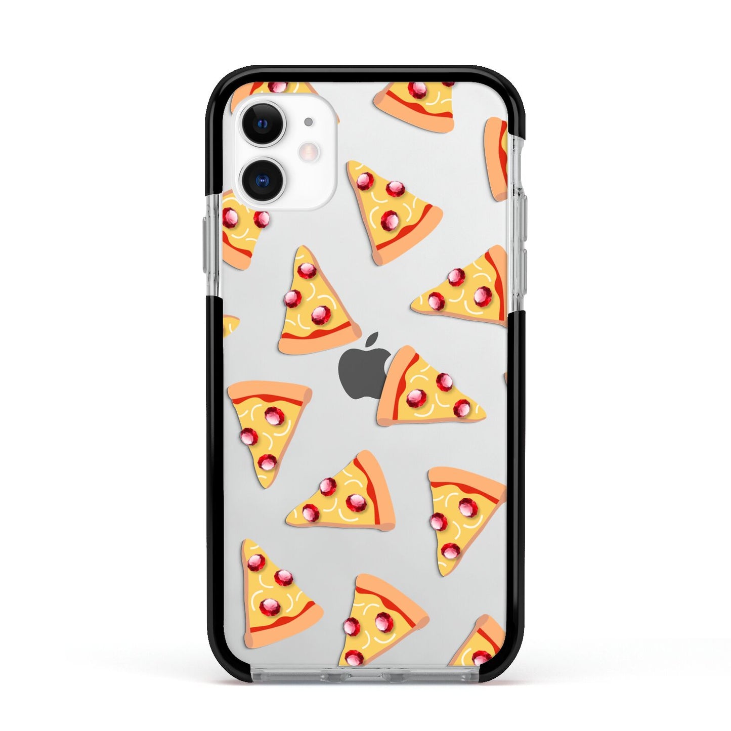 Rubies on Cartoon Pizza Slices Apple iPhone 11 in White with Black Impact Case