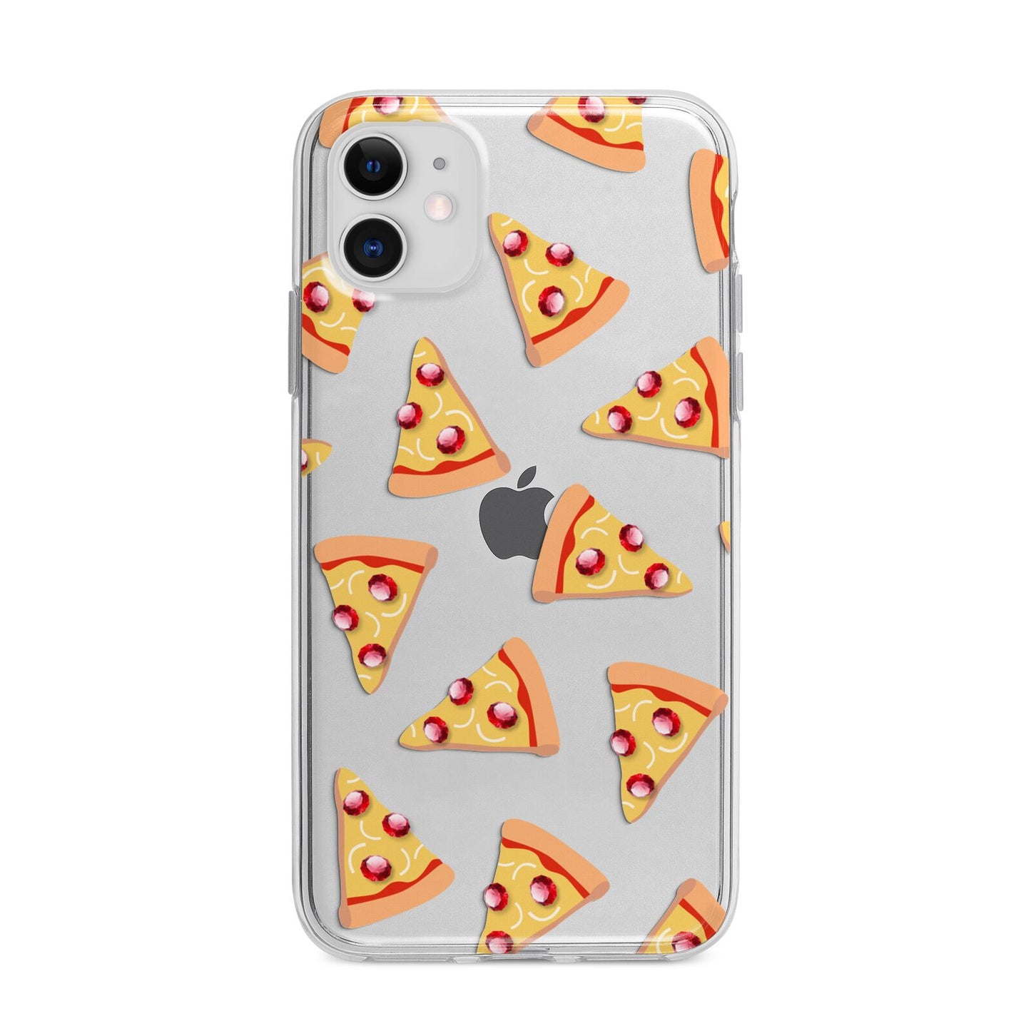 Rubies on Cartoon Pizza Slices Apple iPhone 11 in White with Bumper Case