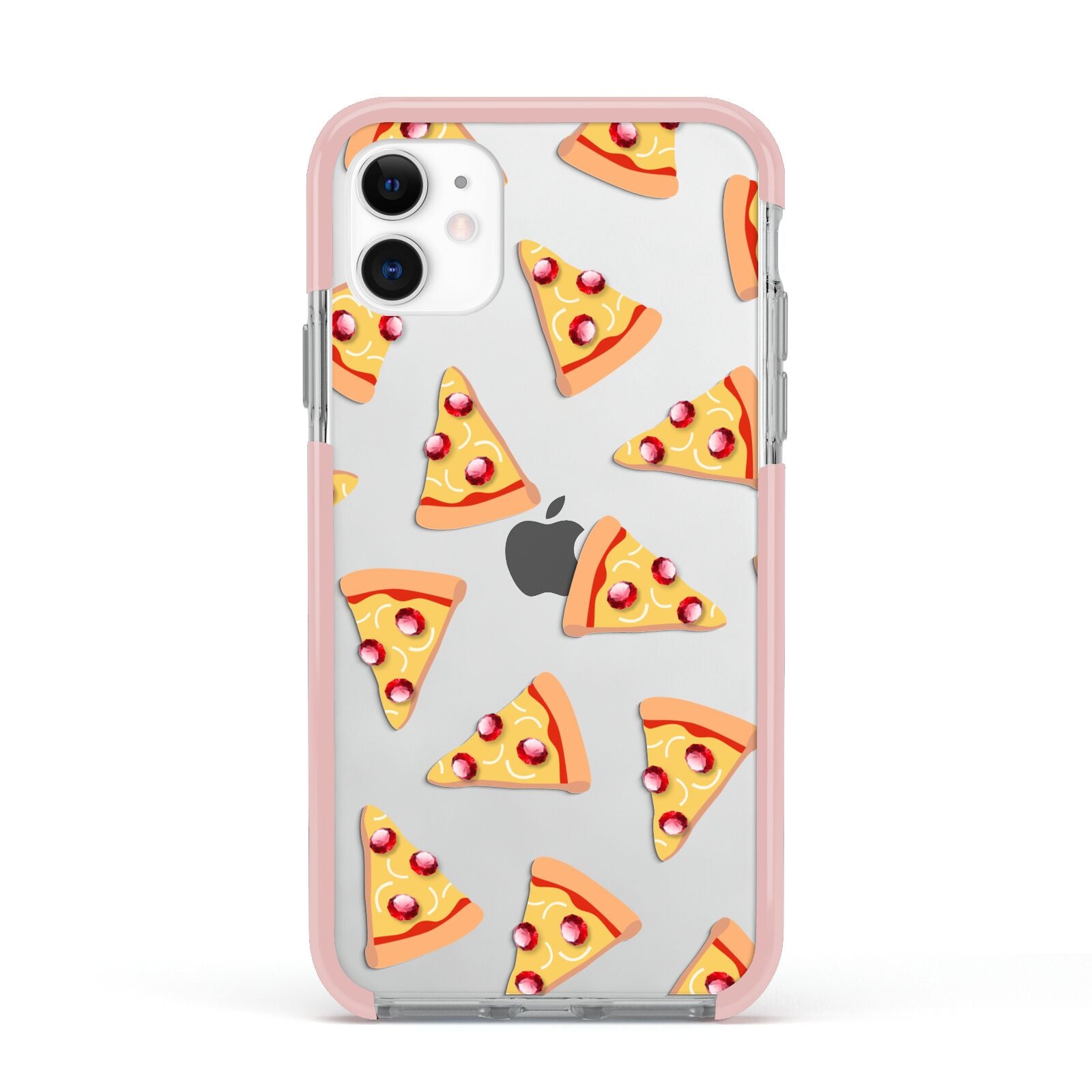 Rubies on Cartoon Pizza Slices Apple iPhone 11 in White with Pink Impact Case