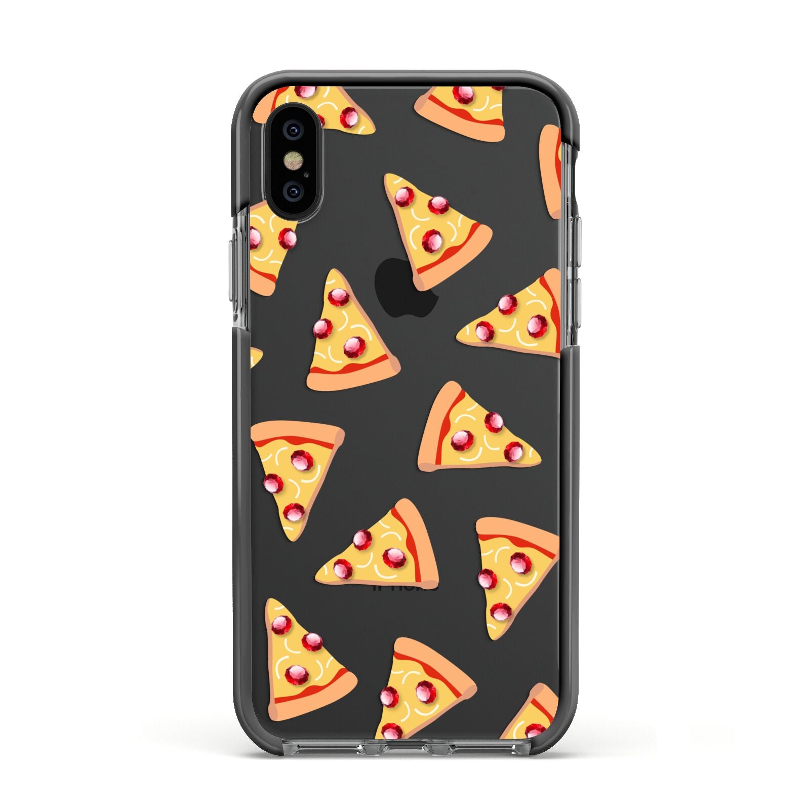 Rubies on Cartoon Pizza Slices Apple iPhone Xs Impact Case Black Edge on Black Phone