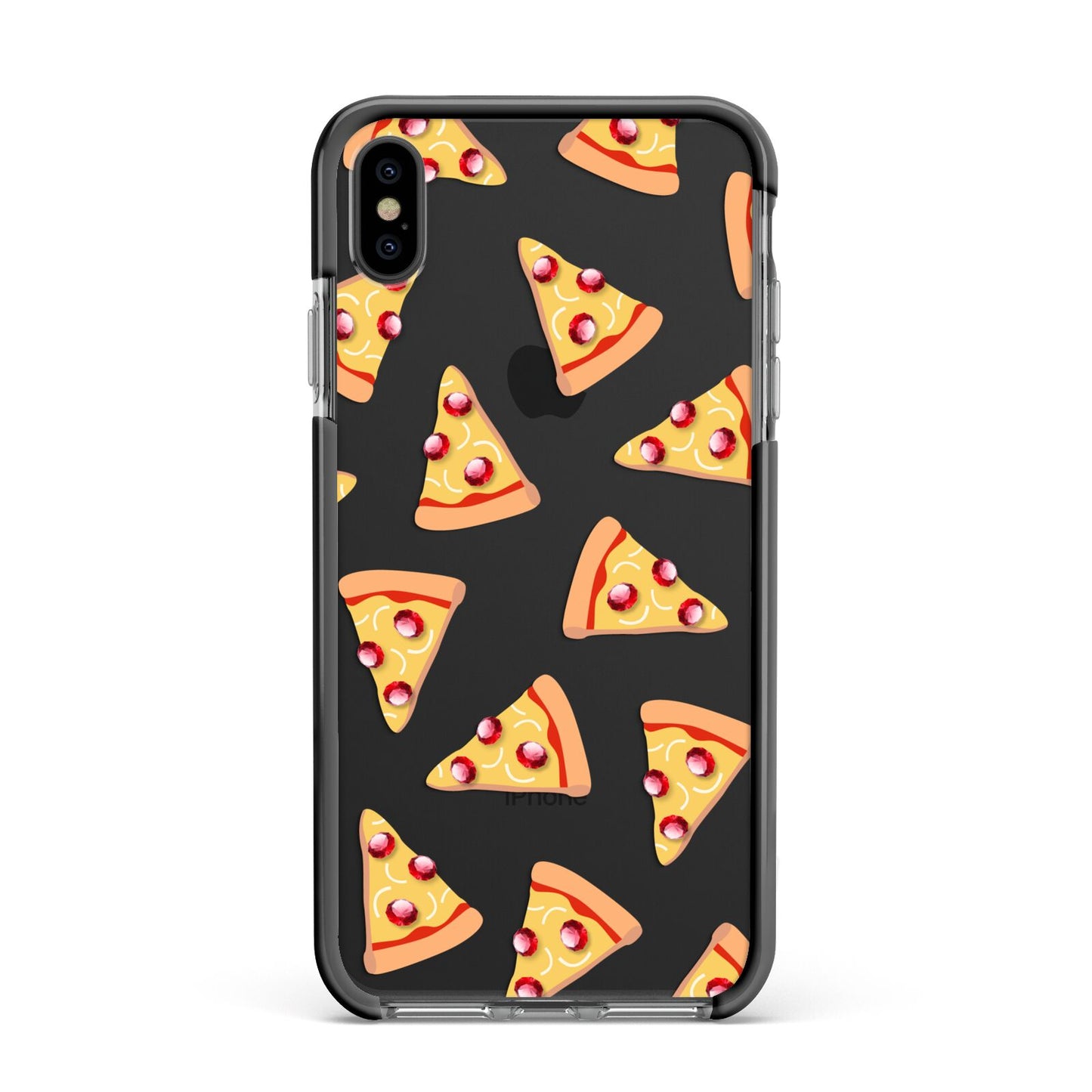 Rubies on Cartoon Pizza Slices Apple iPhone Xs Max Impact Case Black Edge on Black Phone