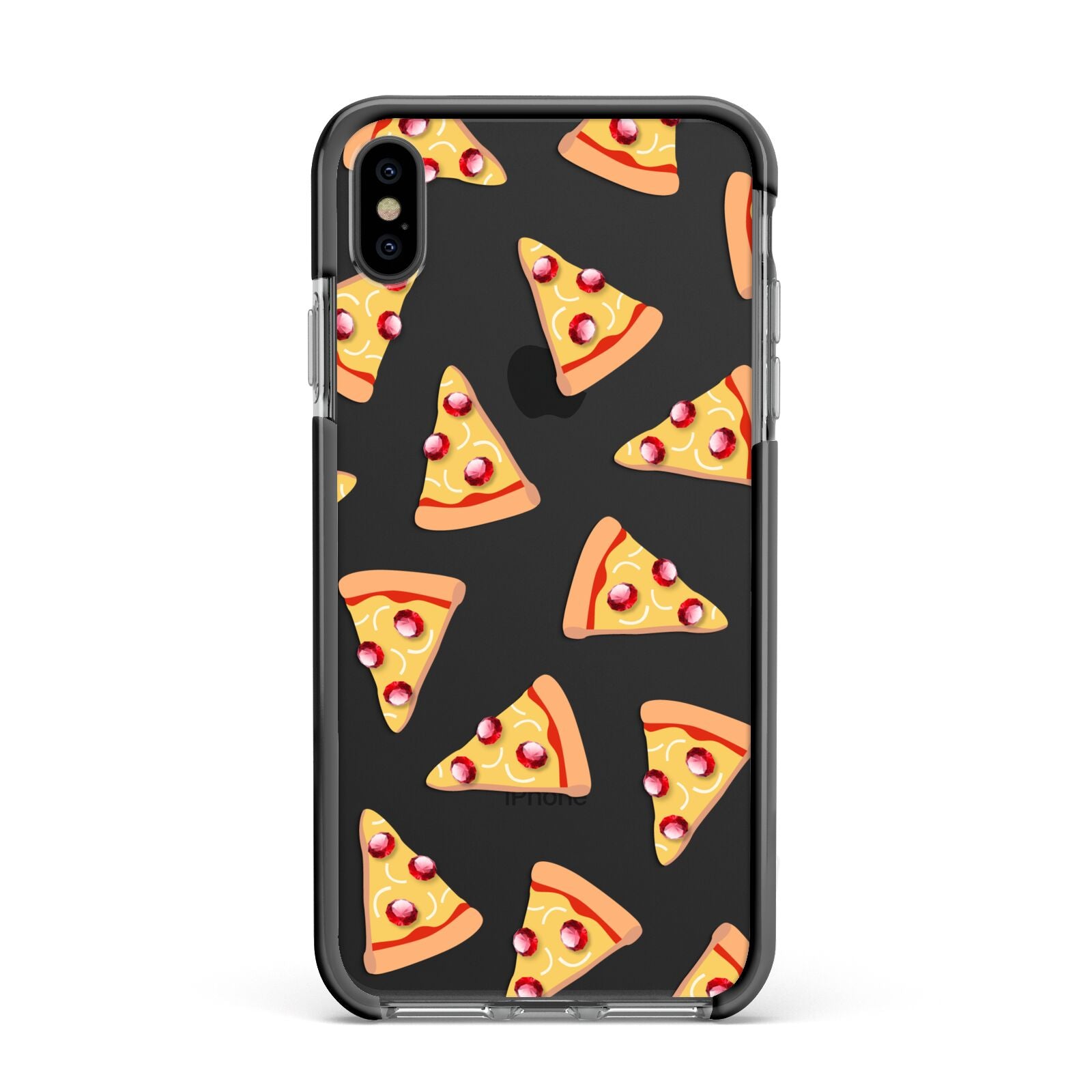 Rubies on Cartoon Pizza Slices Apple iPhone Xs Max Impact Case Black Edge on Black Phone