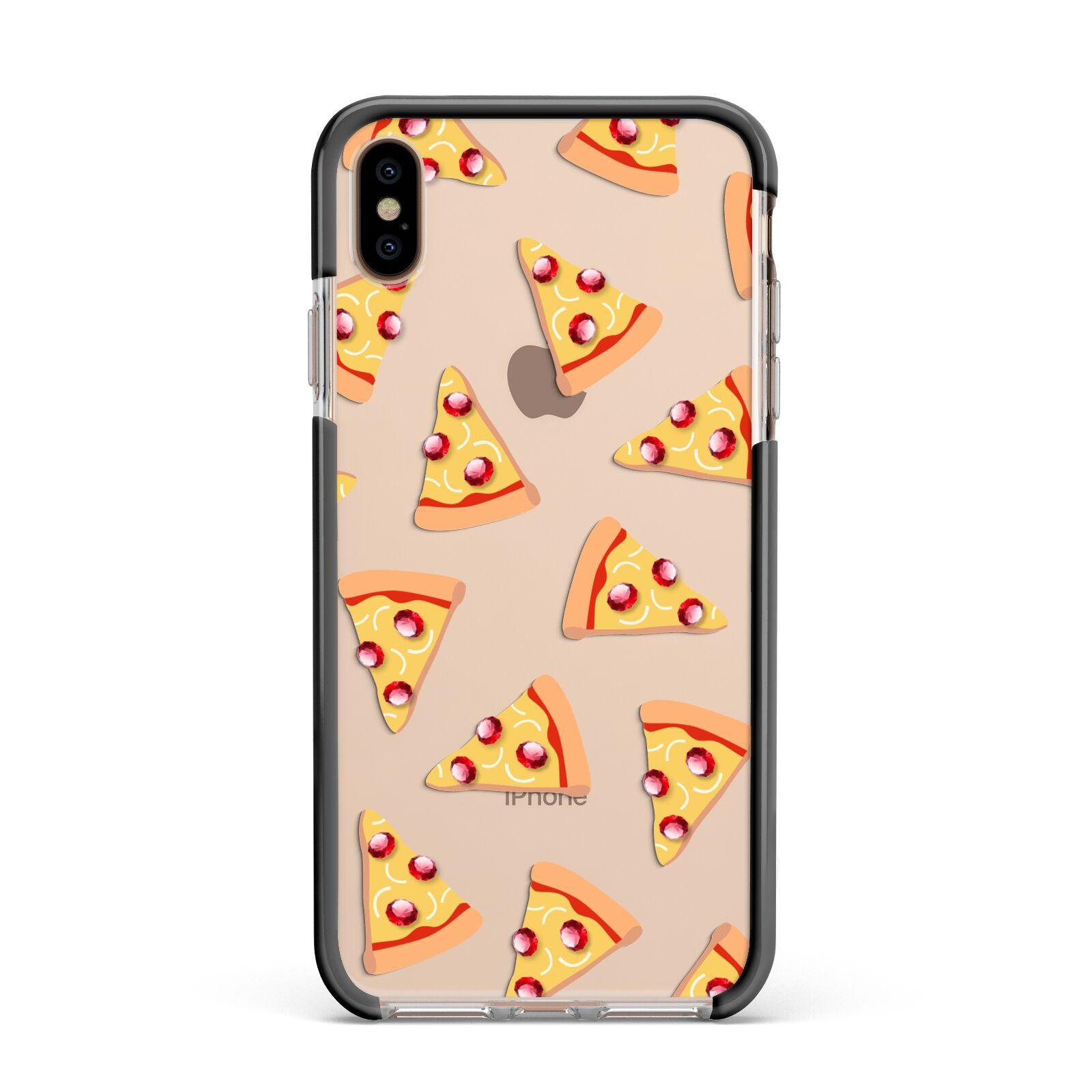 Rubies on Cartoon Pizza Slices Apple iPhone Xs Max Impact Case Black Edge on Gold Phone