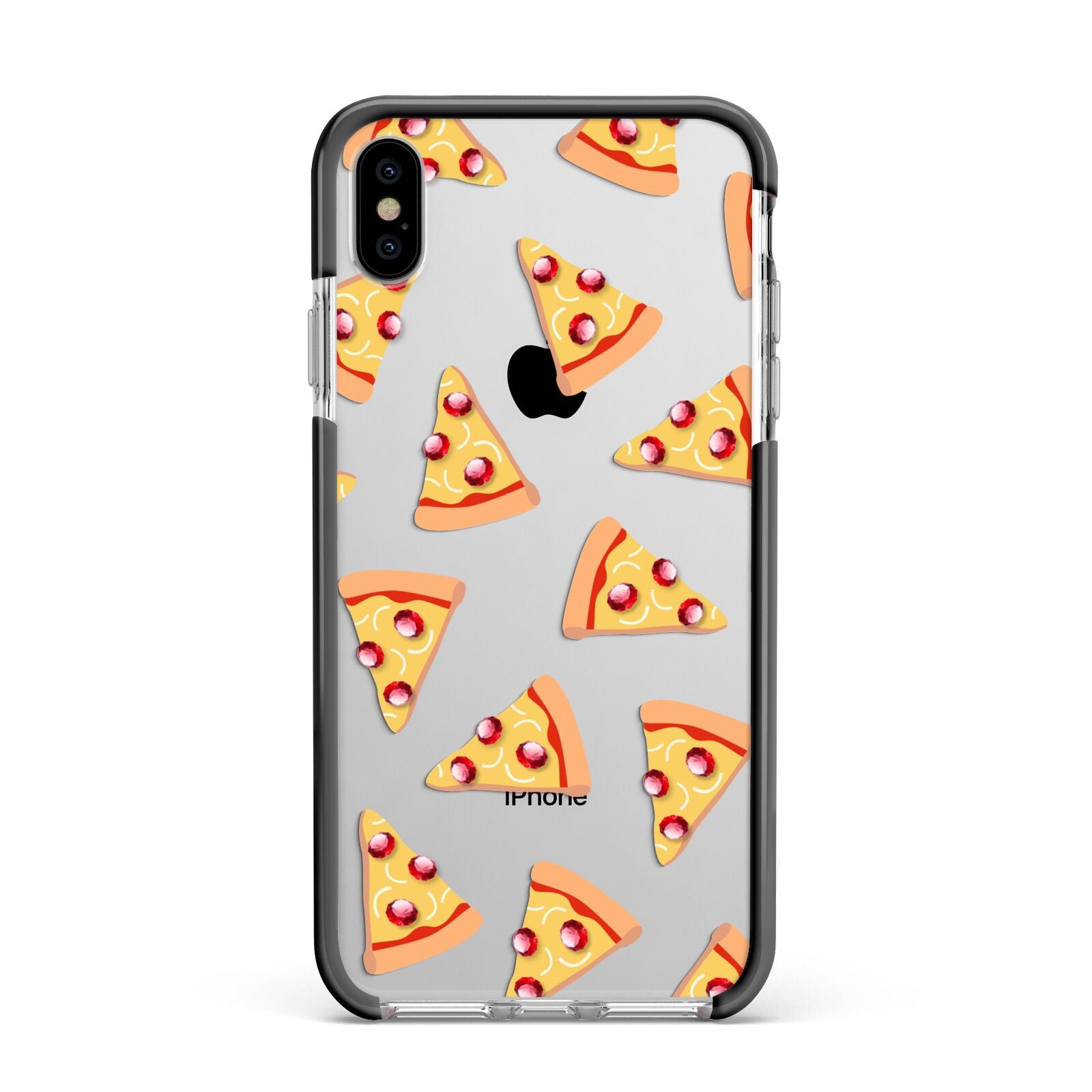 Rubies on Cartoon Pizza Slices Apple iPhone Xs Max Impact Case Black Edge on Silver Phone