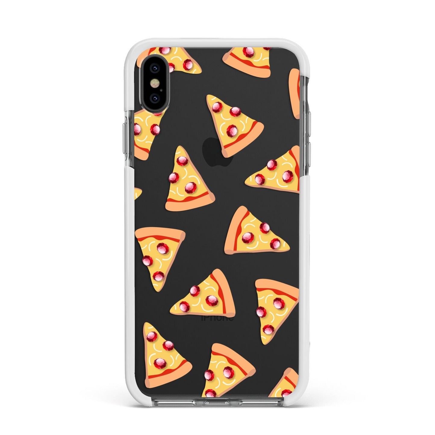 Rubies on Cartoon Pizza Slices Apple iPhone Xs Max Impact Case White Edge on Black Phone