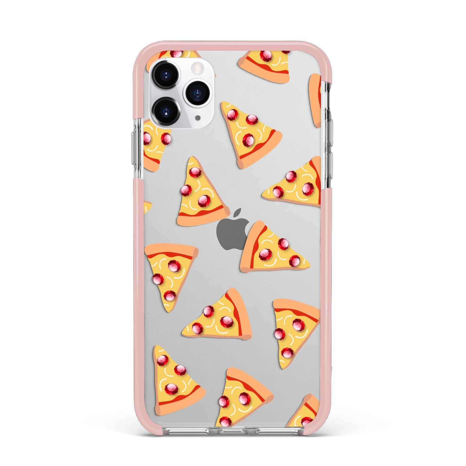 Rubies on Cartoon Pizza Slices iPhone 11 Pro Max Impact Pink Edge Case