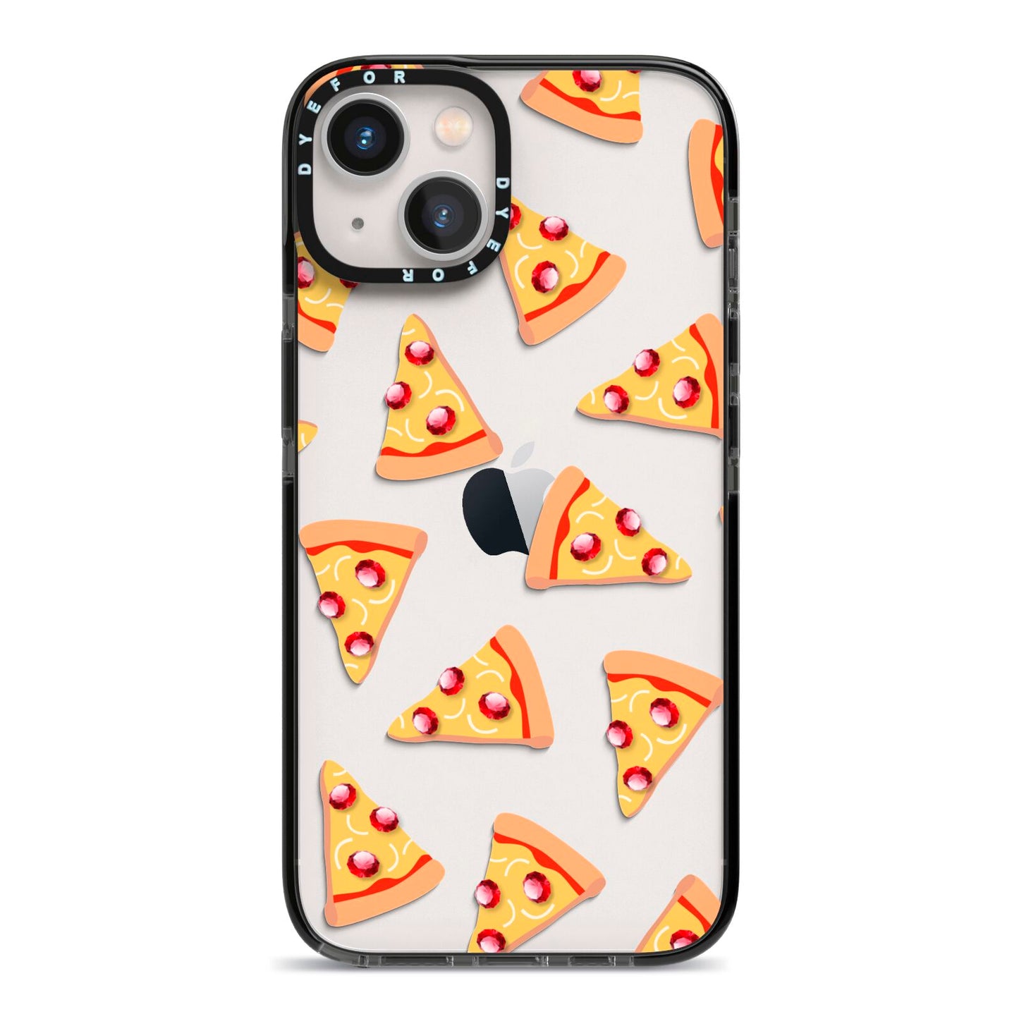 Rubies on Cartoon Pizza Slices iPhone 13 Black Impact Case on Silver phone