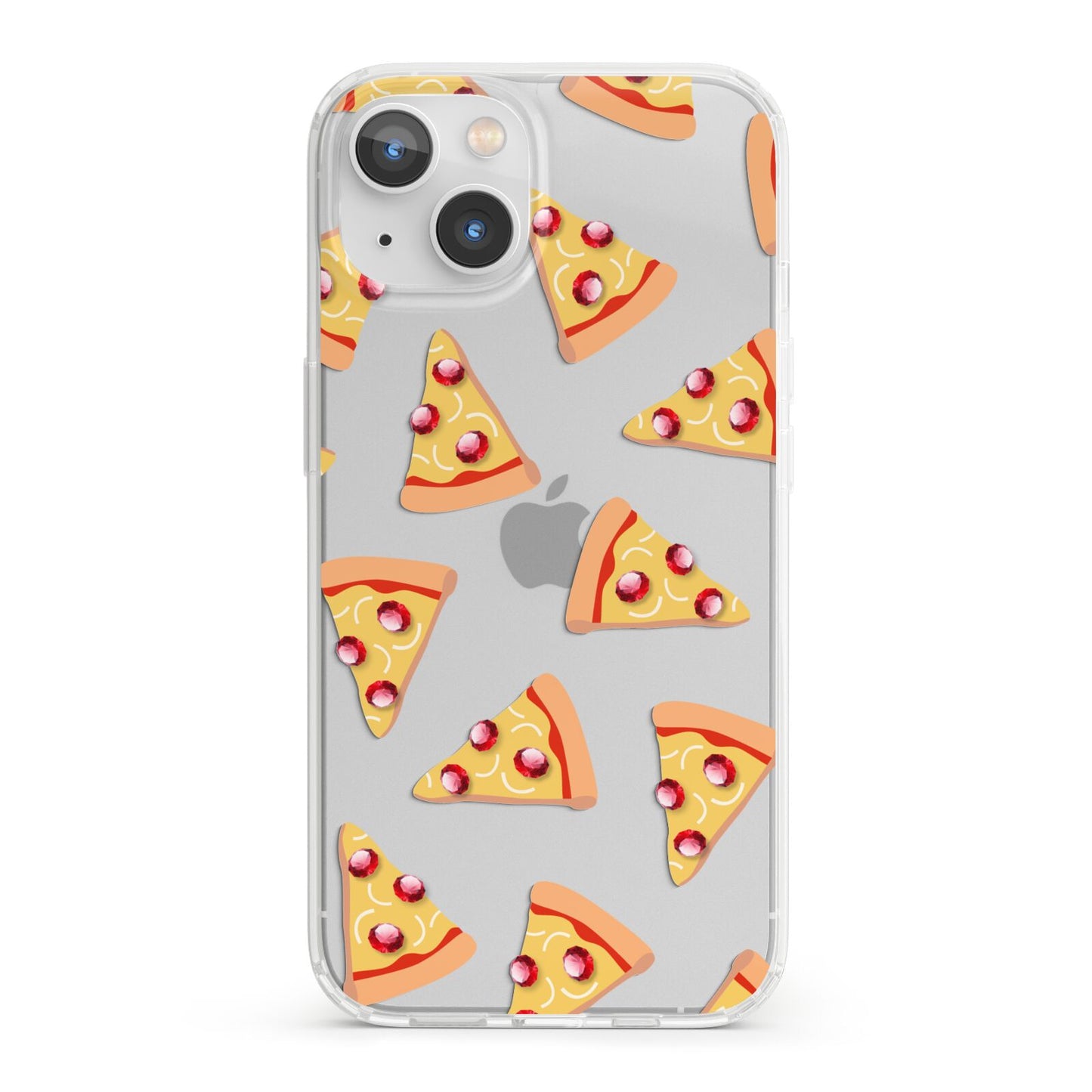 Rubies on Cartoon Pizza Slices iPhone 13 Clear Bumper Case