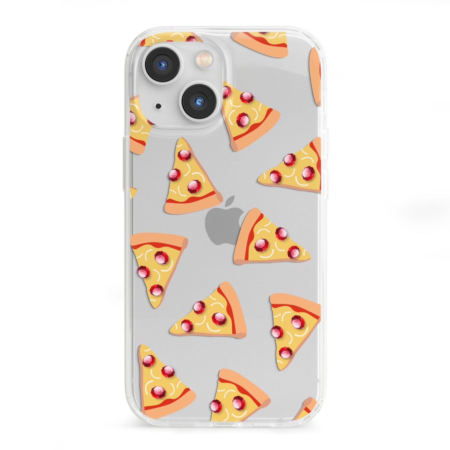 Rubies on Cartoon Pizza Slices iPhone 13 Mini Clear Bumper Case