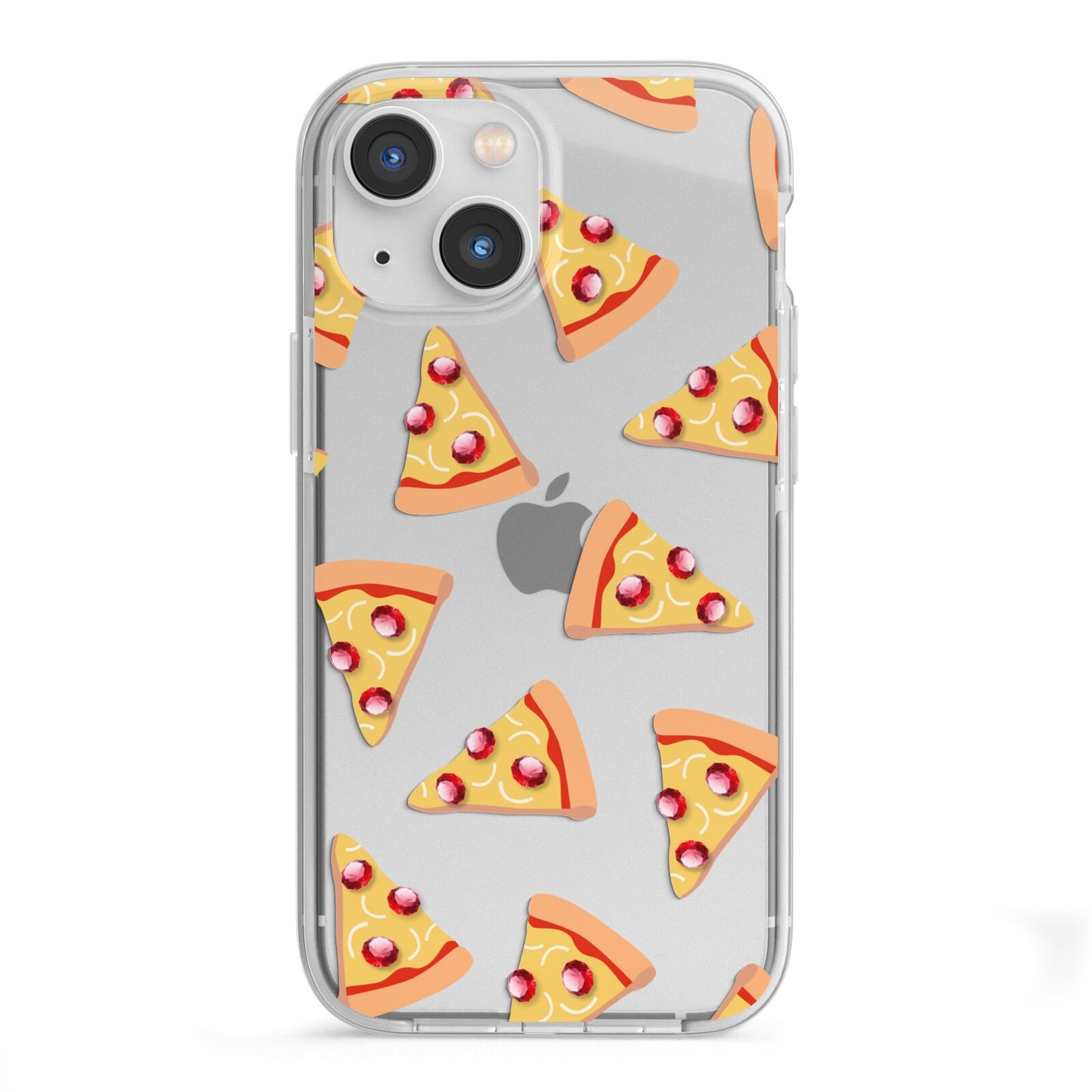 Rubies on Cartoon Pizza Slices iPhone 13 Mini TPU Impact Case with White Edges