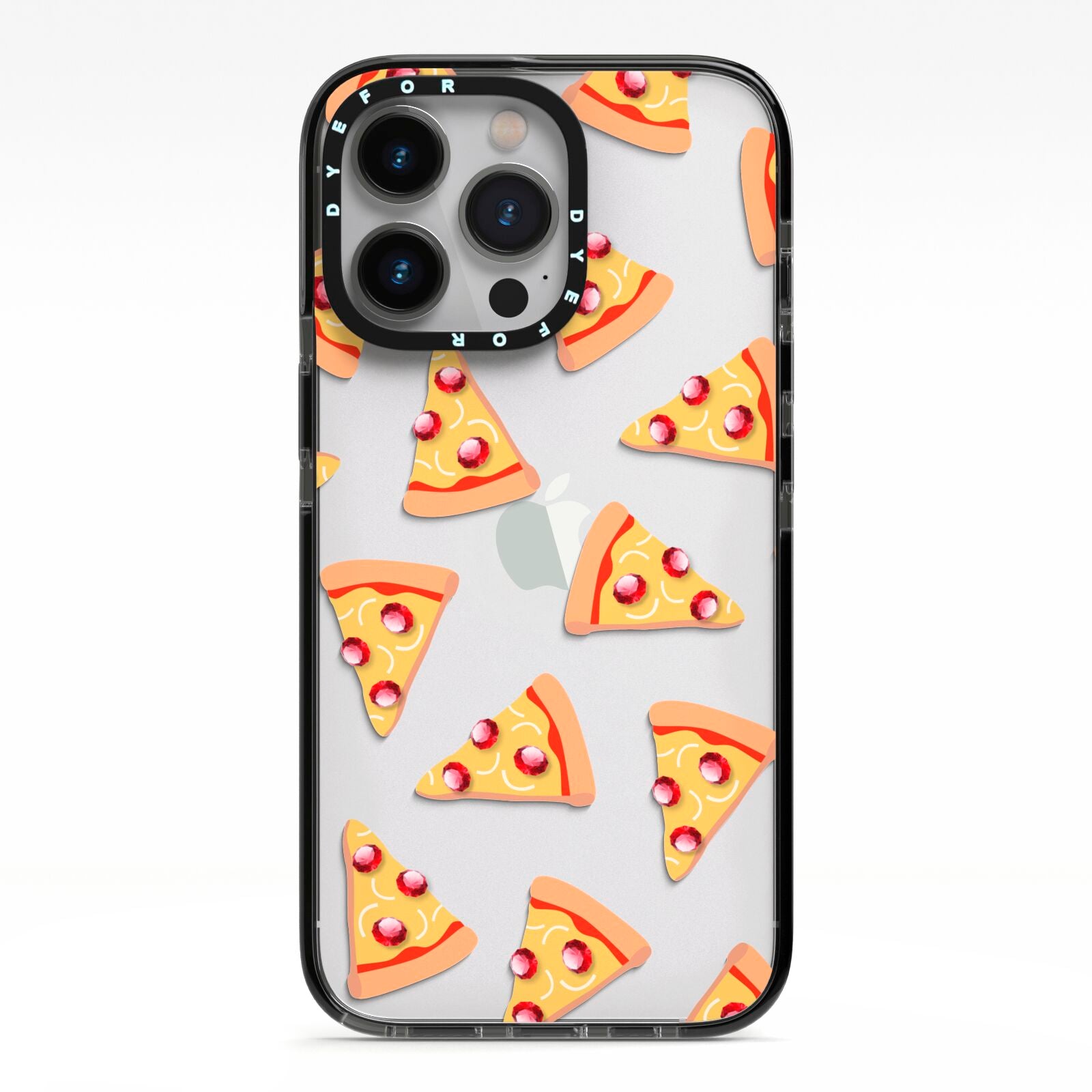 Rubies on Cartoon Pizza Slices iPhone 13 Pro Black Impact Case on Silver phone