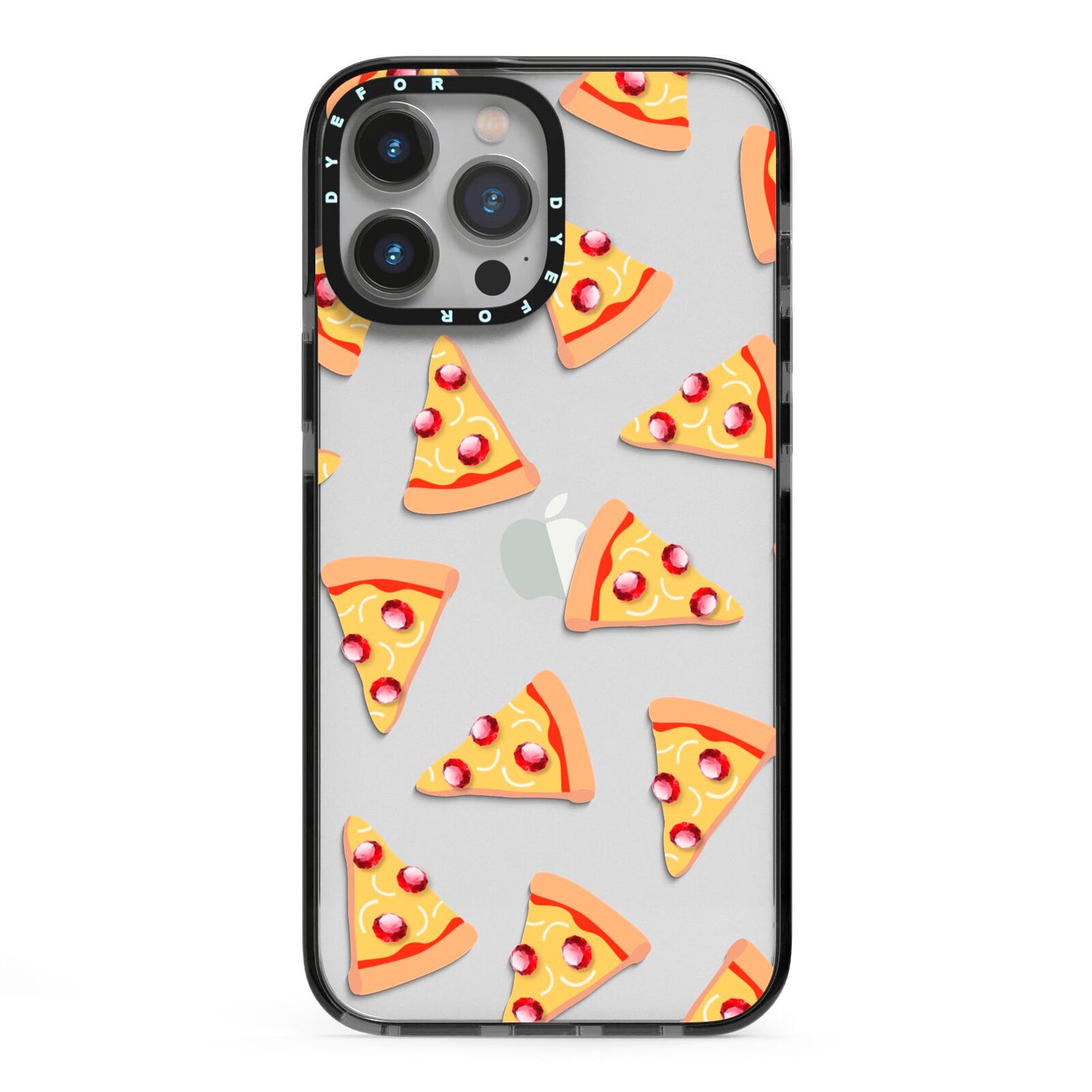 Rubies on Cartoon Pizza Slices iPhone 13 Pro Max Black Impact Case on Silver phone