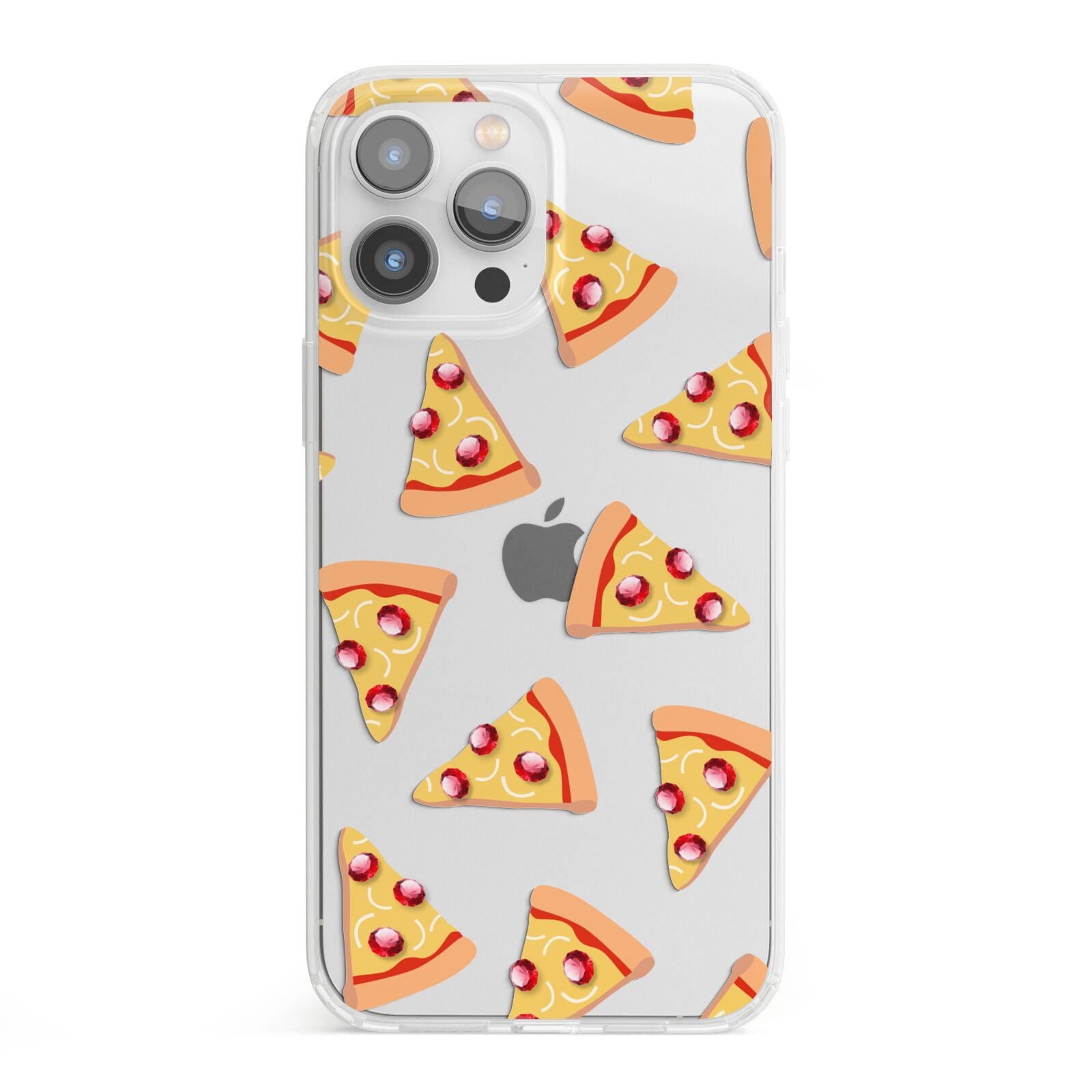 Rubies on Cartoon Pizza Slices iPhone 13 Pro Max Clear Bumper Case