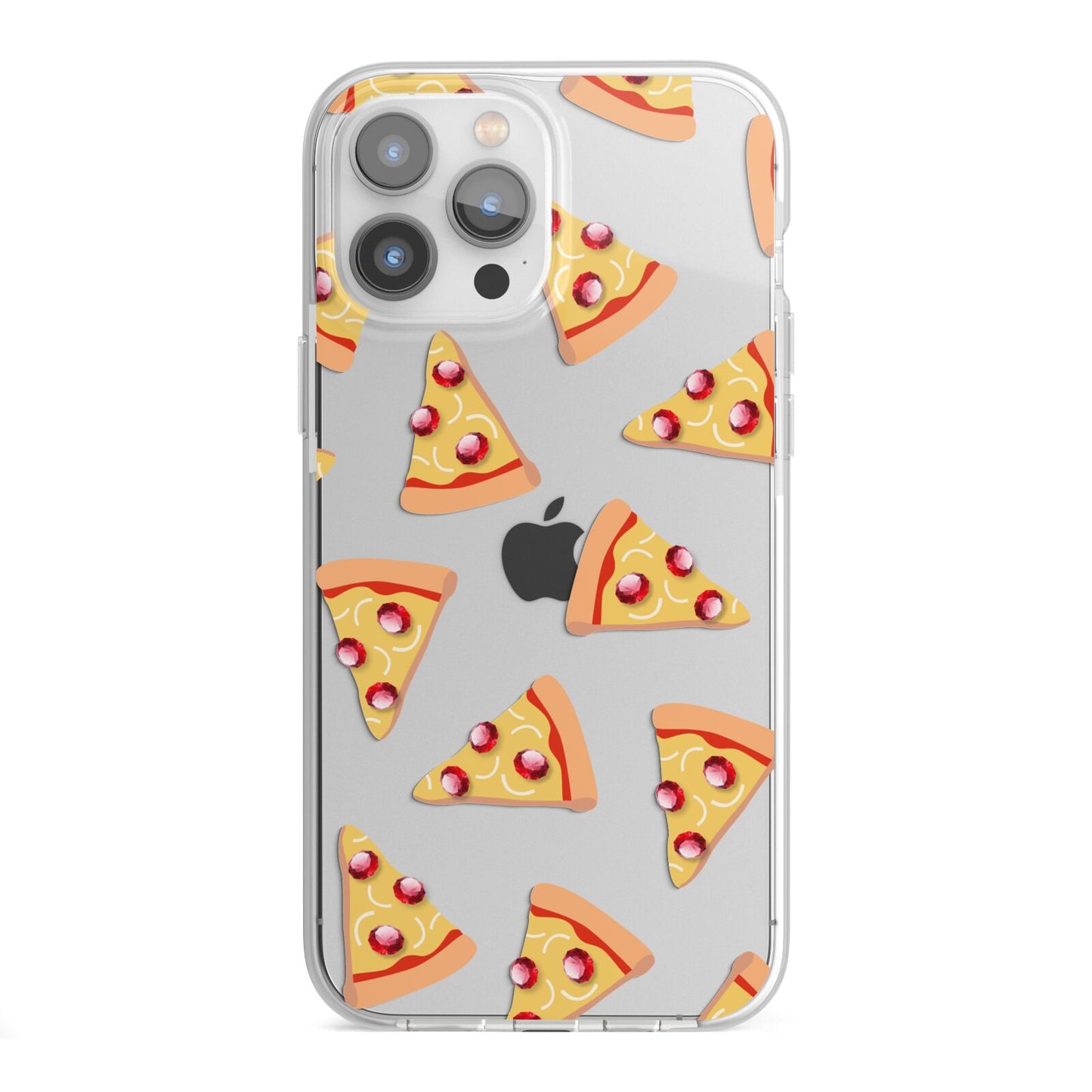 Rubies on Cartoon Pizza Slices iPhone 13 Pro Max TPU Impact Case with White Edges