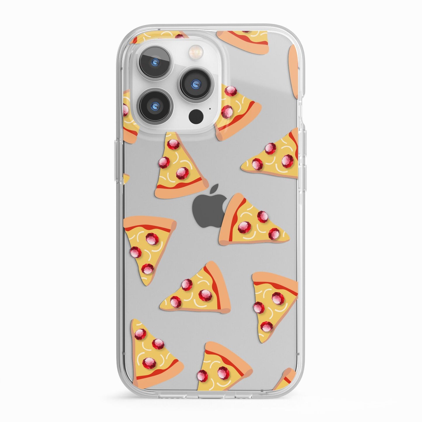 Rubies on Cartoon Pizza Slices iPhone 13 Pro TPU Impact Case with White Edges