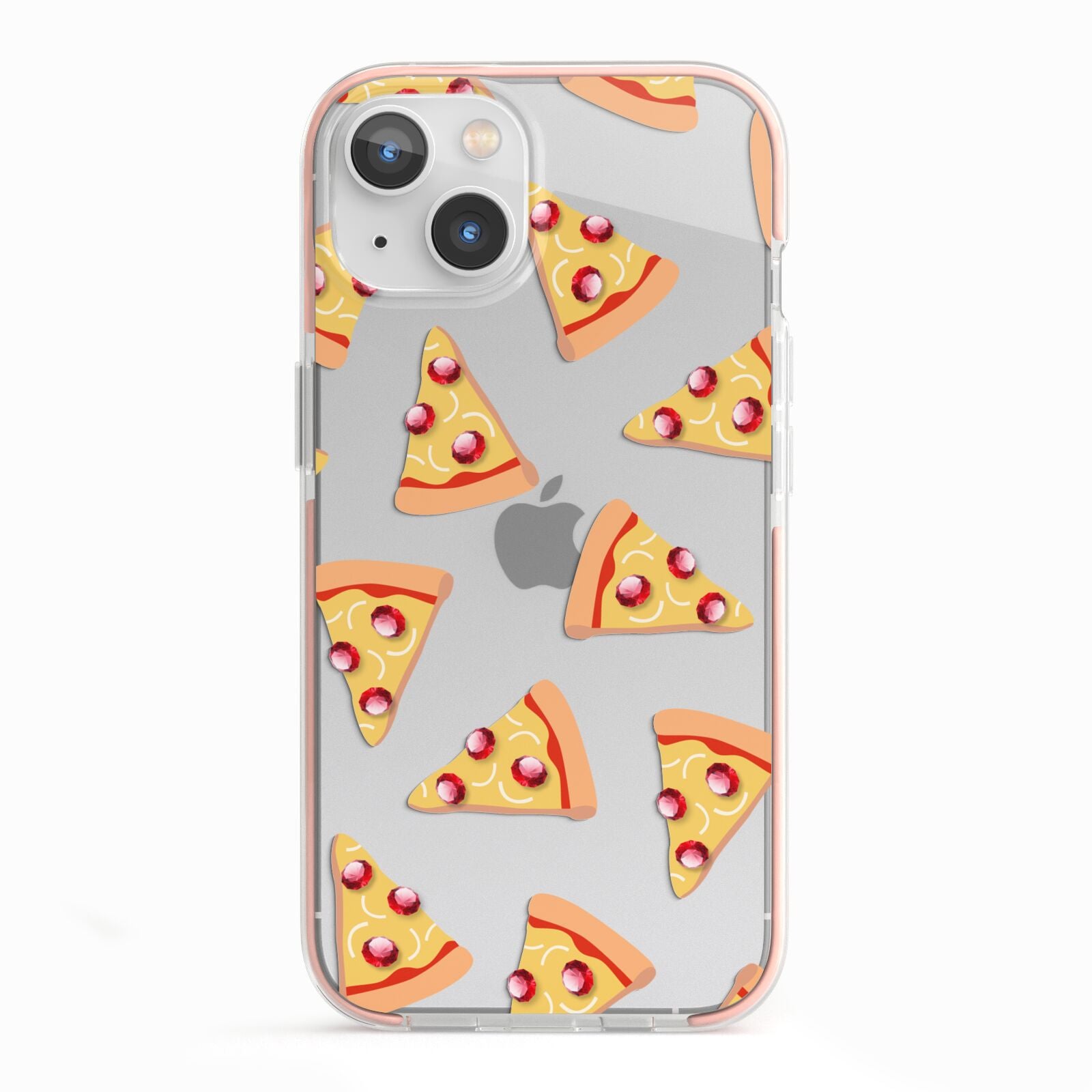 Rubies on Cartoon Pizza Slices iPhone 13 TPU Impact Case with Pink Edges