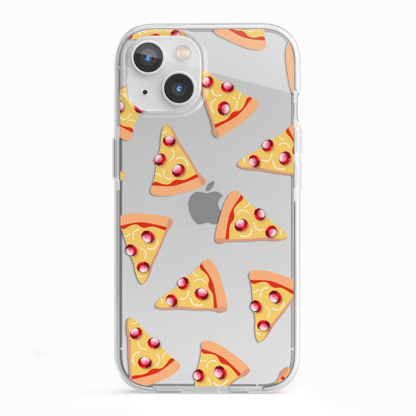 Rubies on Cartoon Pizza Slices iPhone 13 TPU Impact Case with White Edges