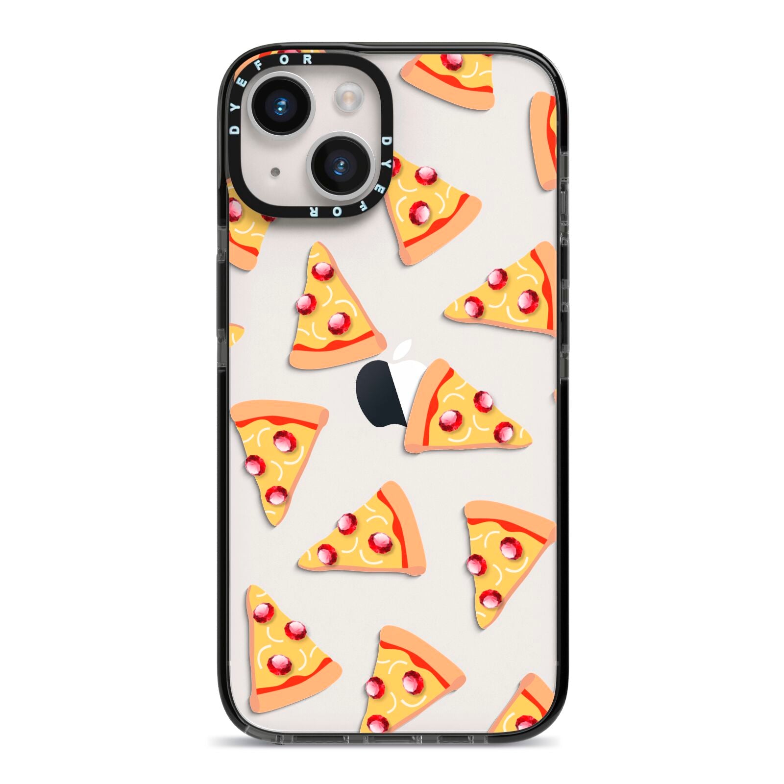 Rubies on Cartoon Pizza Slices iPhone 14 Black Impact Case on Silver phone