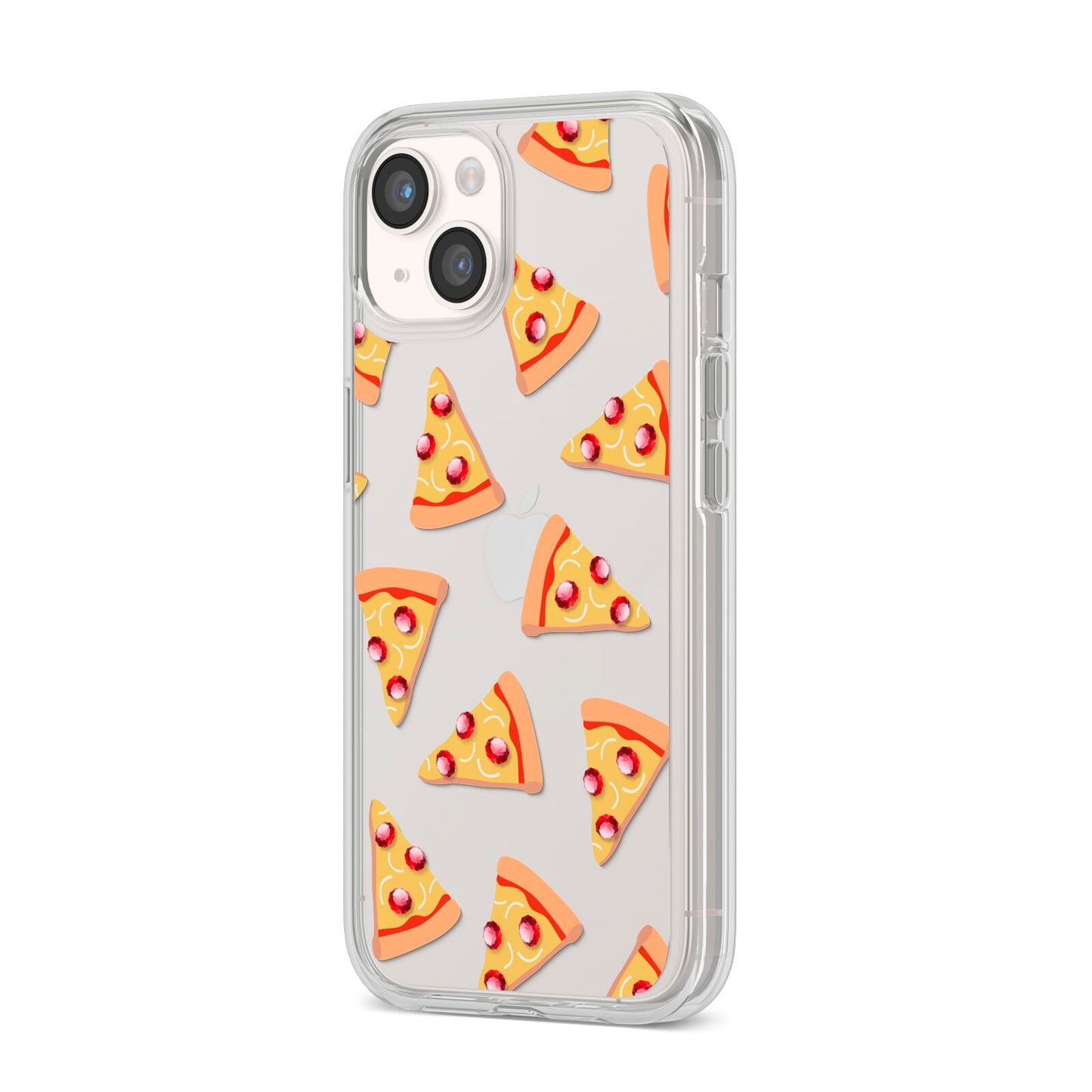 Rubies on Cartoon Pizza Slices iPhone 14 Clear Tough Case Starlight Angled Image