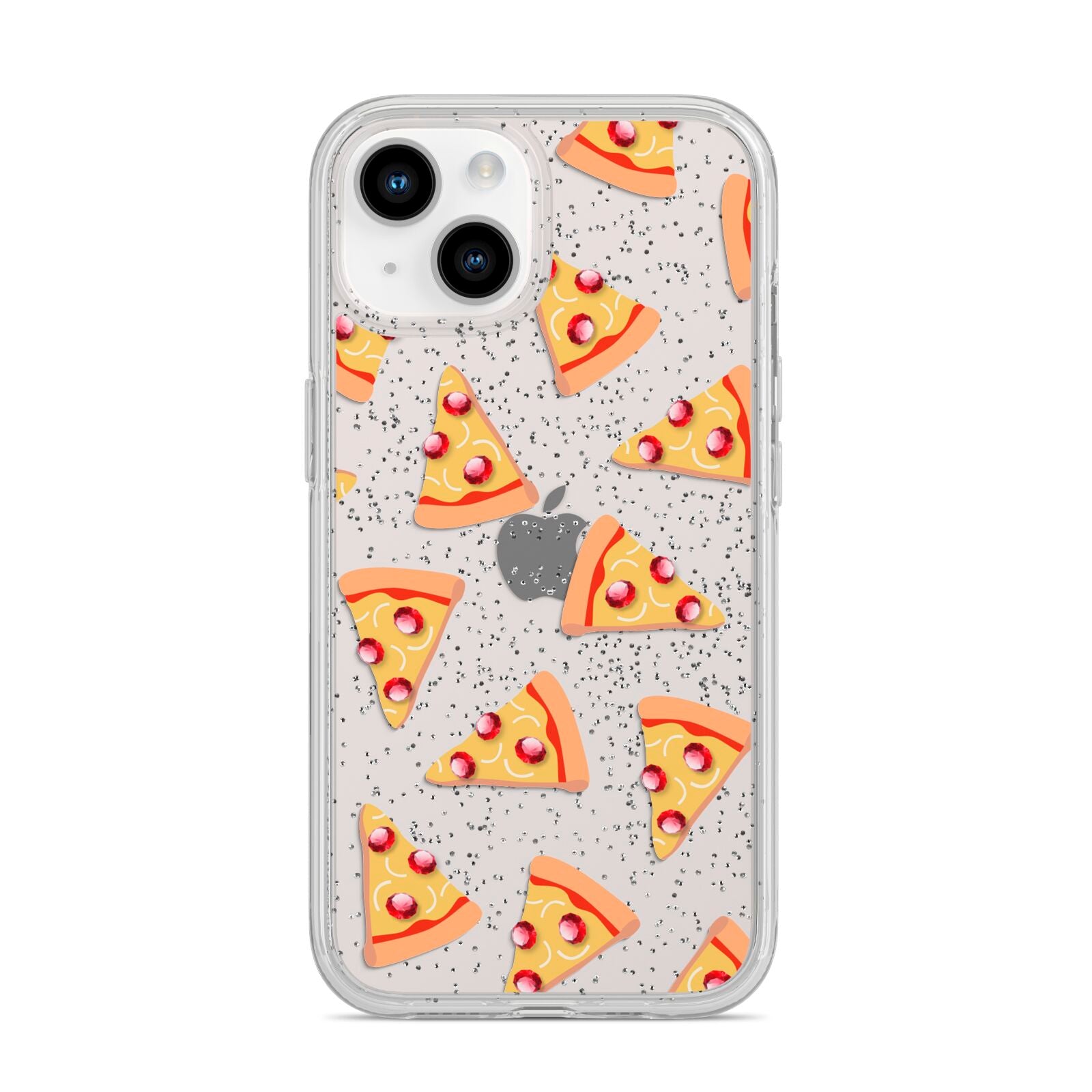 Rubies on Cartoon Pizza Slices iPhone 14 Glitter Tough Case Starlight