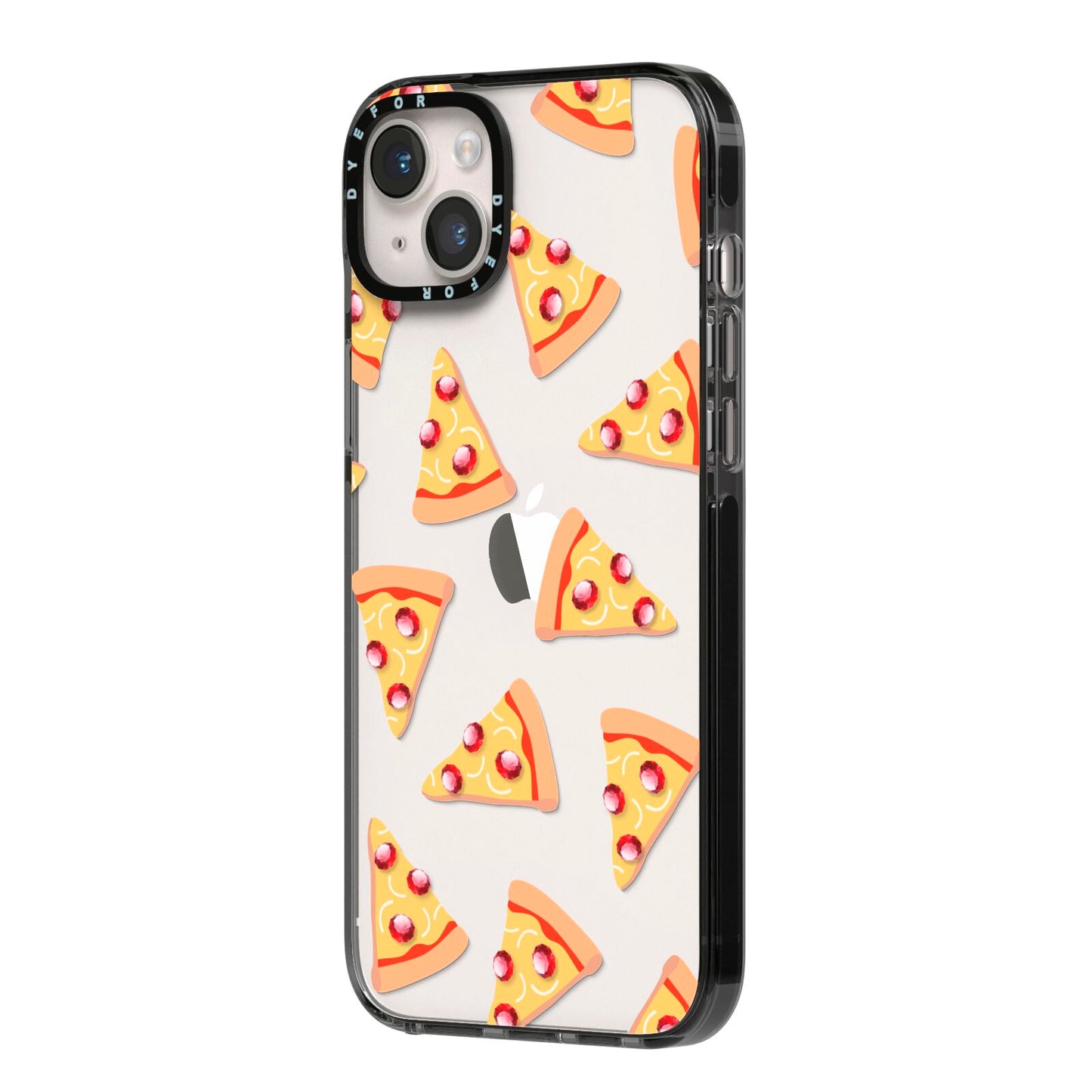 Rubies on Cartoon Pizza Slices iPhone 14 Plus Black Impact Case Side Angle on Silver phone