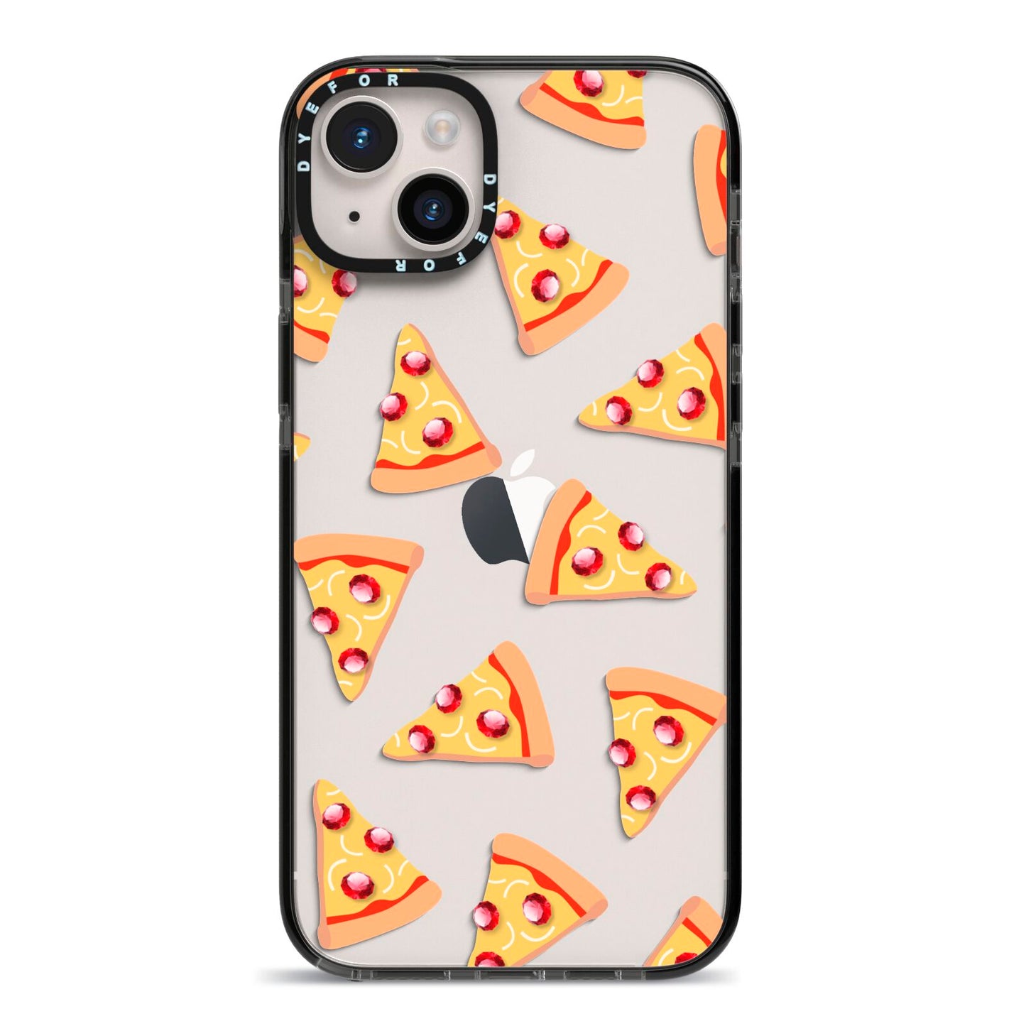 Rubies on Cartoon Pizza Slices iPhone 14 Plus Black Impact Case on Silver phone