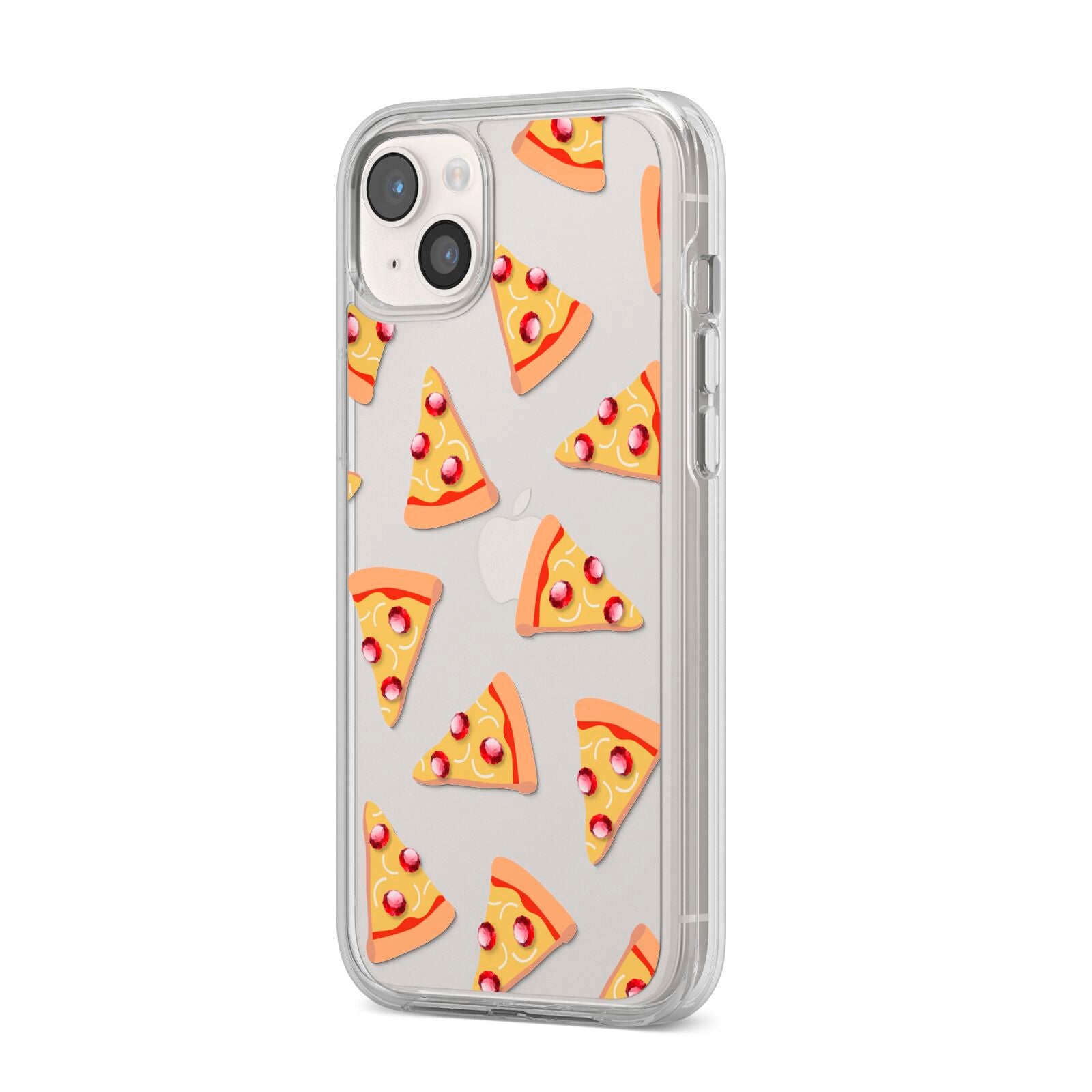 Rubies on Cartoon Pizza Slices iPhone 14 Plus Clear Tough Case Starlight Angled Image