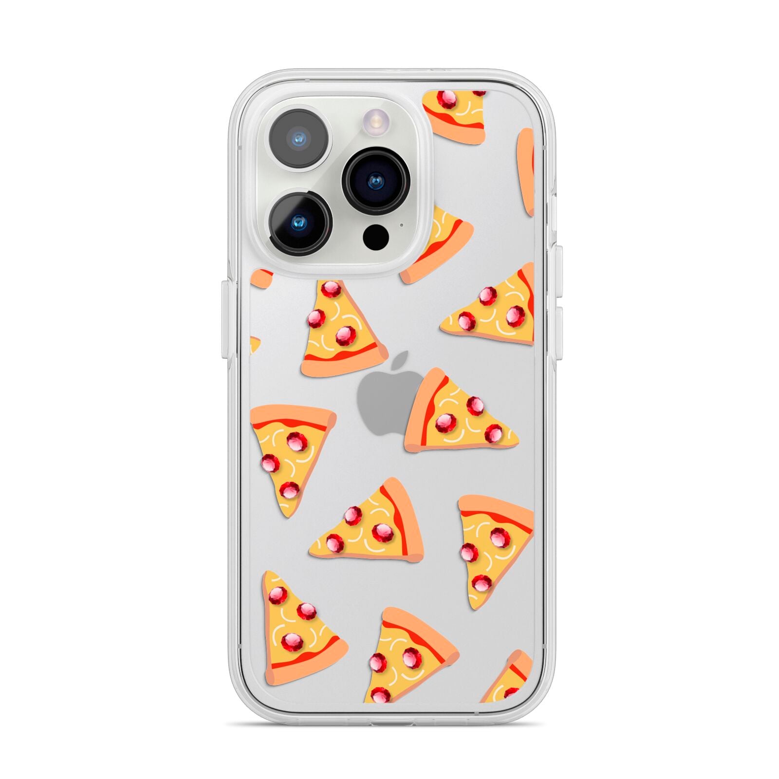 Rubies on Cartoon Pizza Slices iPhone 14 Pro Clear Tough Case Silver