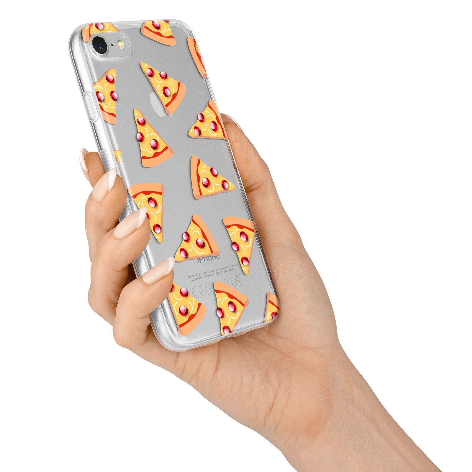 Rubies on Cartoon Pizza Slices iPhone 7 Bumper Case on Silver iPhone Alternative Image