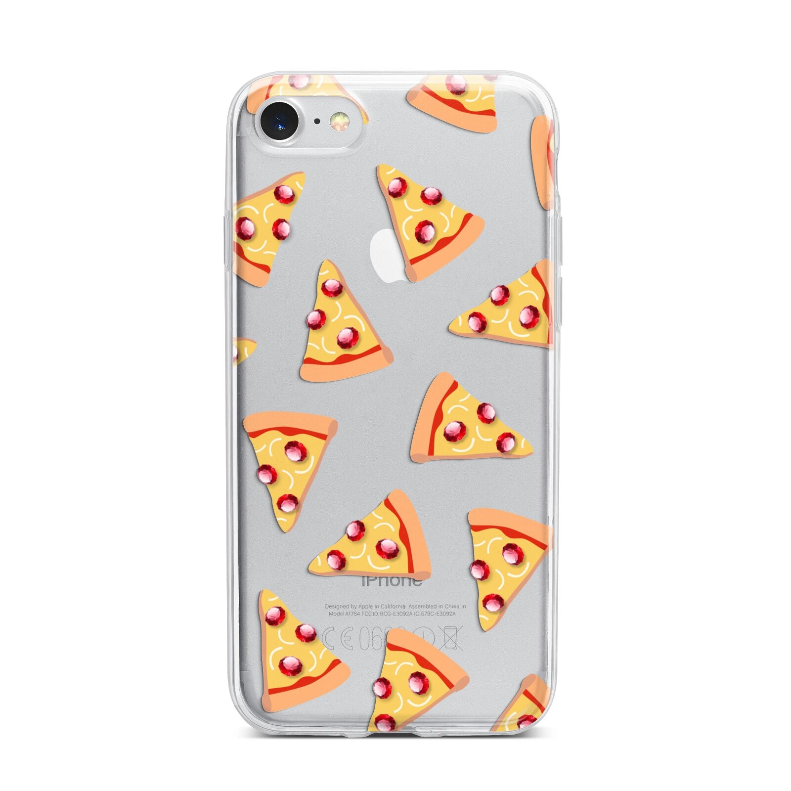 Rubies on Cartoon Pizza Slices iPhone 7 Bumper Case on Silver iPhone