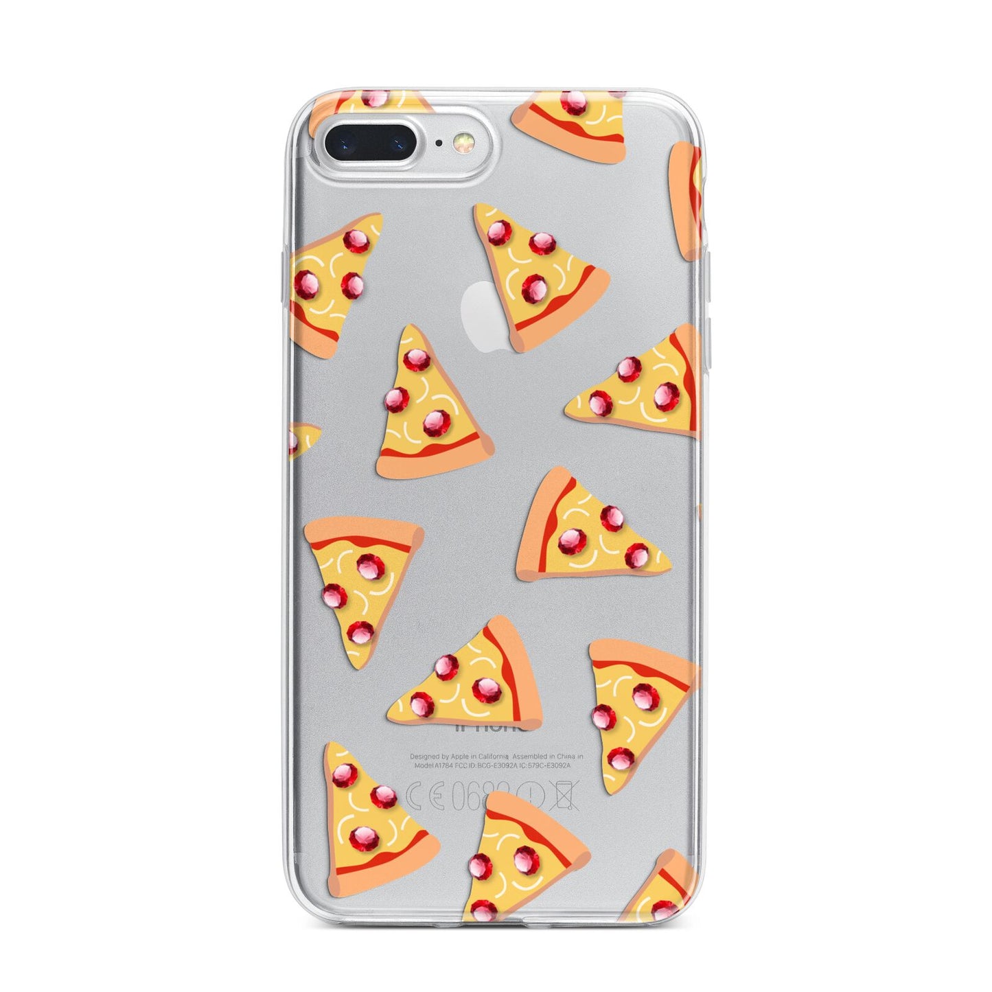 Rubies on Cartoon Pizza Slices iPhone 7 Plus Bumper Case on Silver iPhone