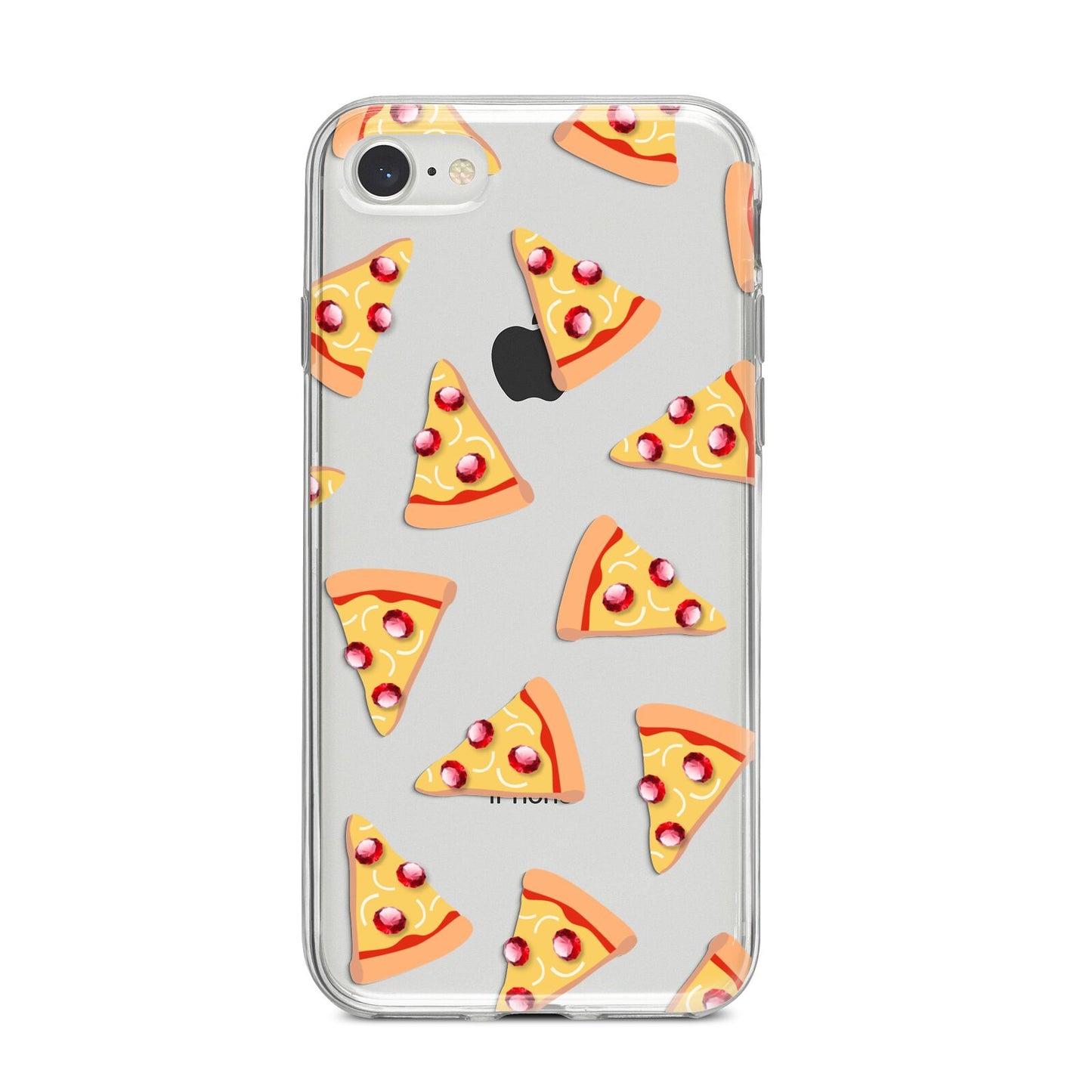 Rubies on Cartoon Pizza Slices iPhone 8 Bumper Case on Silver iPhone