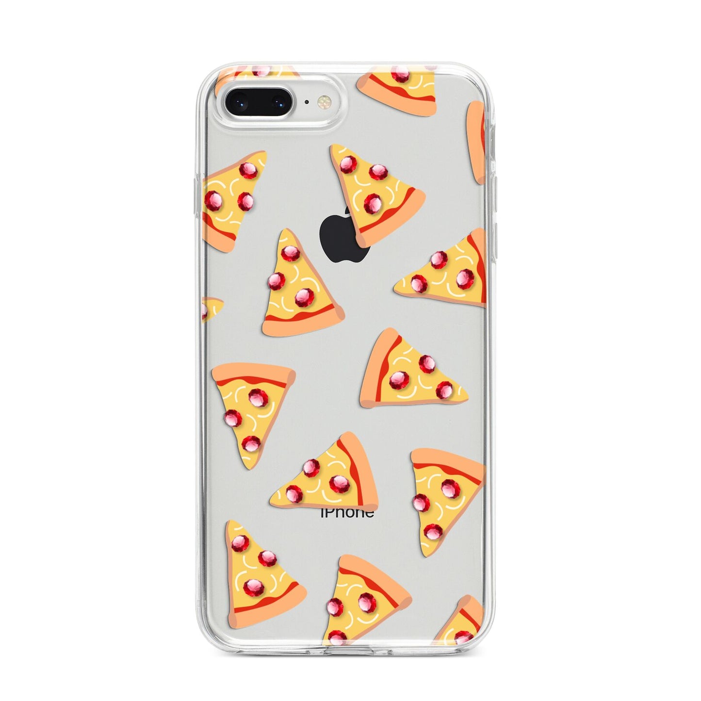 Rubies on Cartoon Pizza Slices iPhone 8 Plus Bumper Case on Silver iPhone