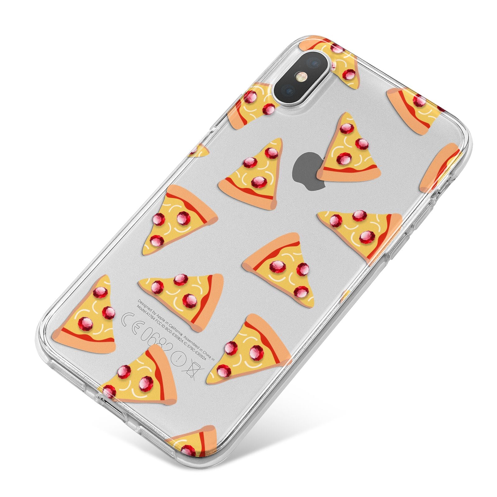 Rubies on Cartoon Pizza Slices iPhone X Bumper Case on Silver iPhone